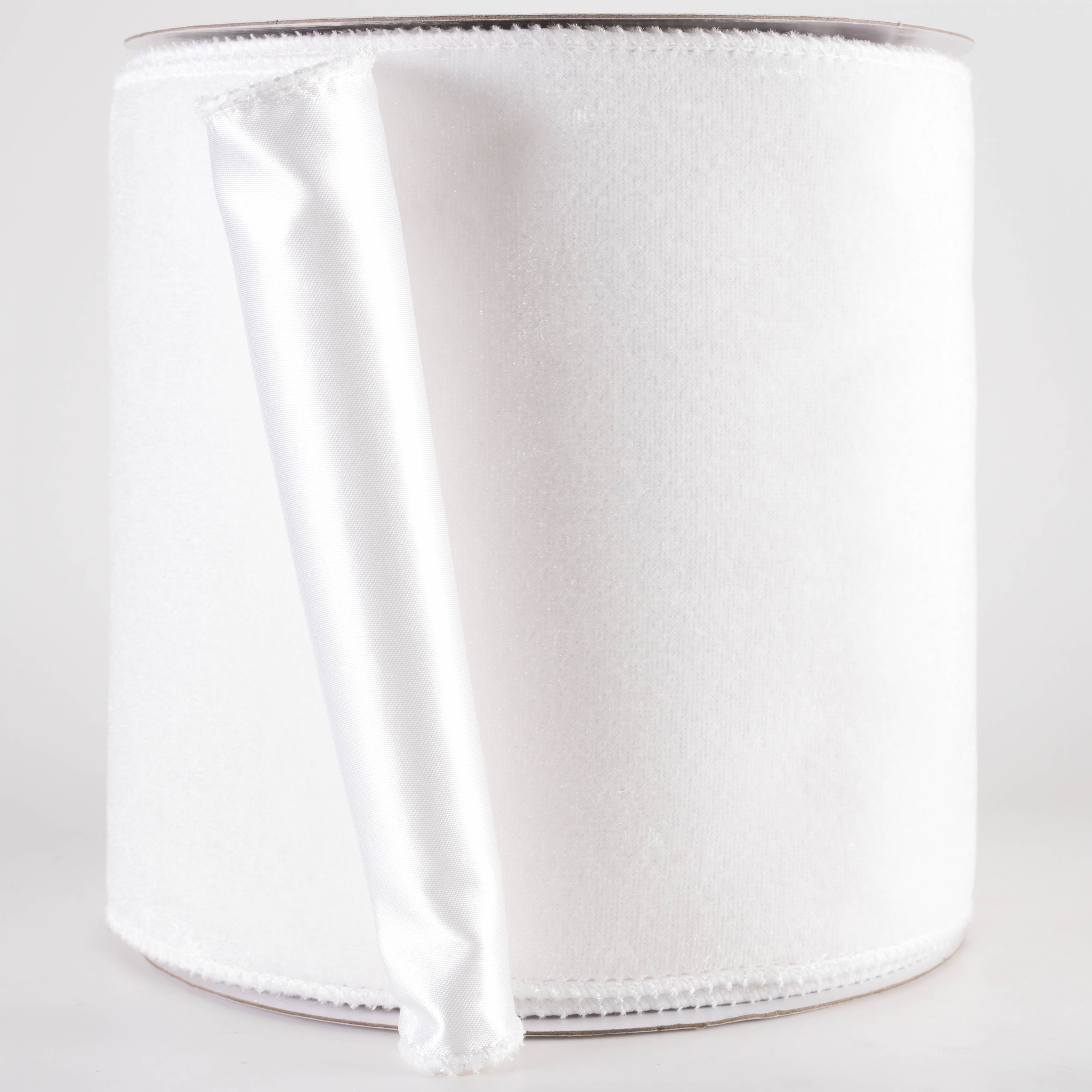 6" Deluxe Velvet Satin Backing Ribbon: White (10 Yards)