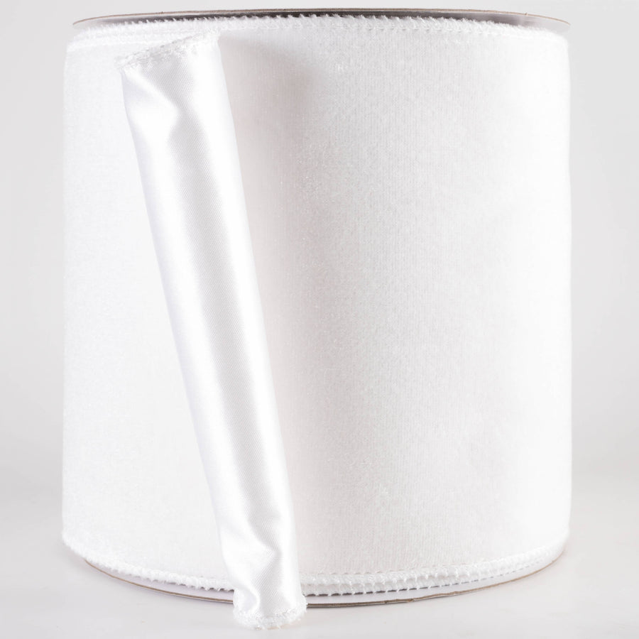 6" Deluxe Velvet Satin Backing Ribbon: White (10 Yards)