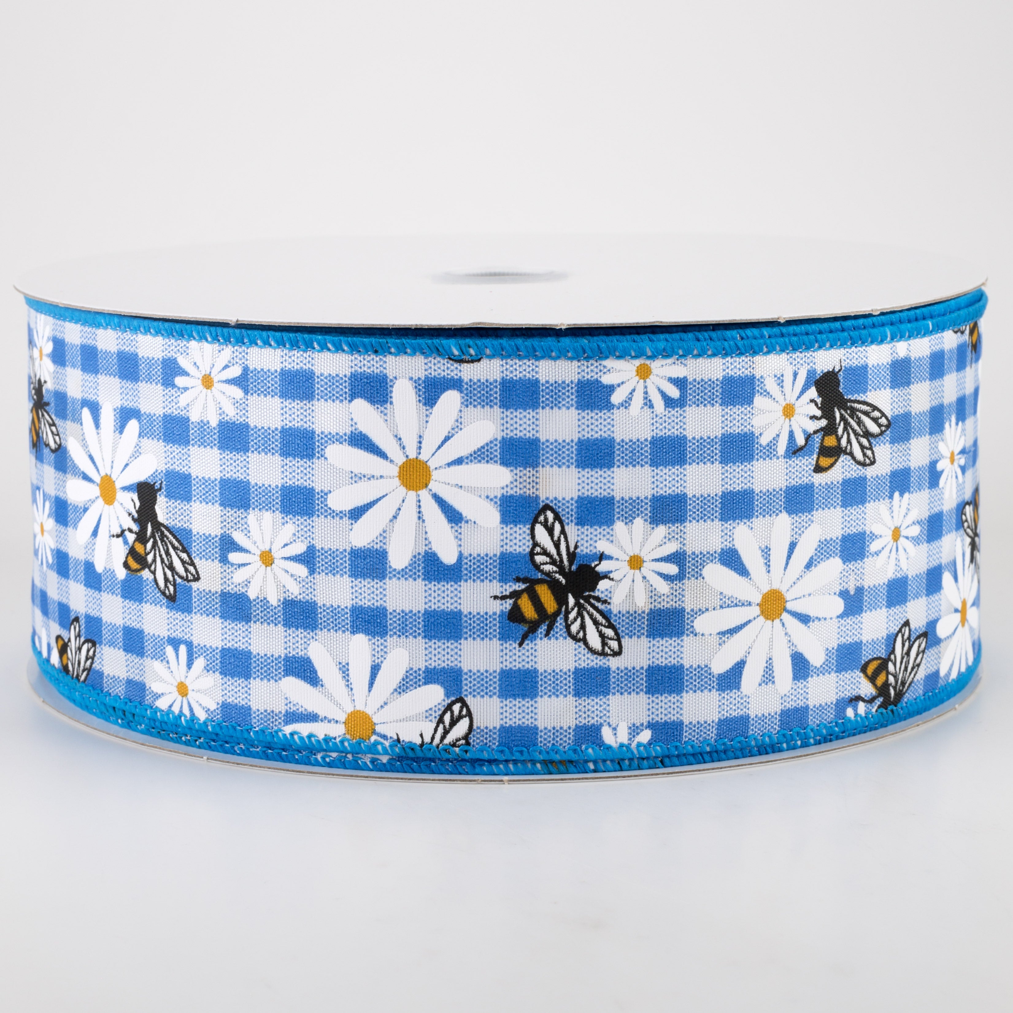 2.5" Daisies & Bees Ribbon: Cobalt Blue Gingham (50 Yards) Item Number: 841-40-213