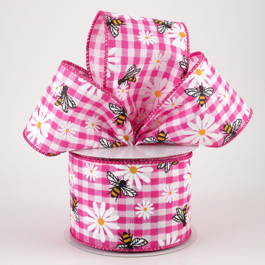 2.5" Daisies & Bees Ribbon: Fuchsia Pink Gingham (10 Yards) Lifestyle Photo
