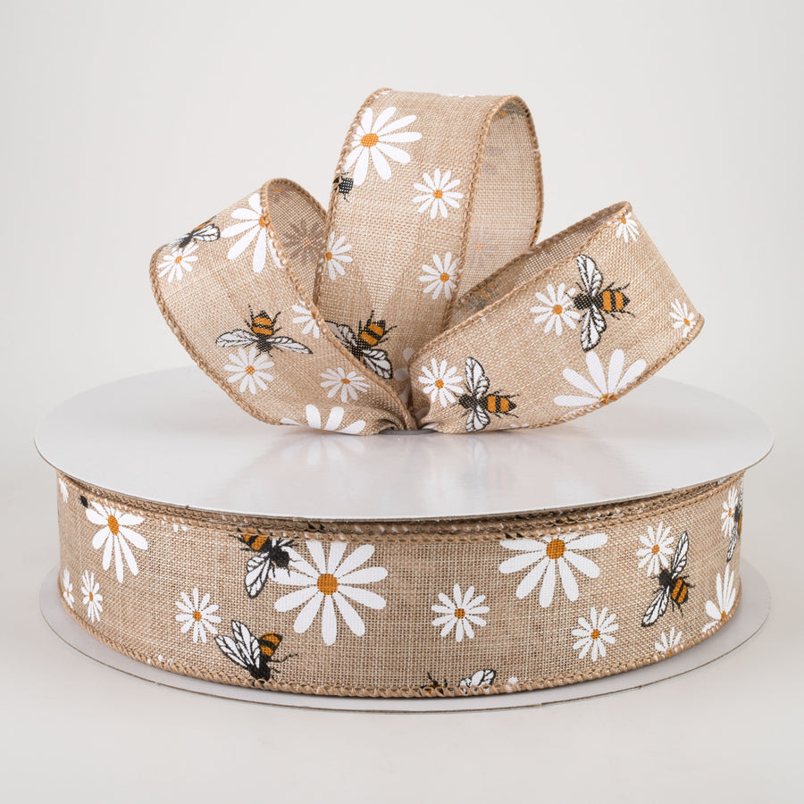 1.5" Daisies & Bees Ribbon: Natural Linen (50 Yards) Lifestyle Photo