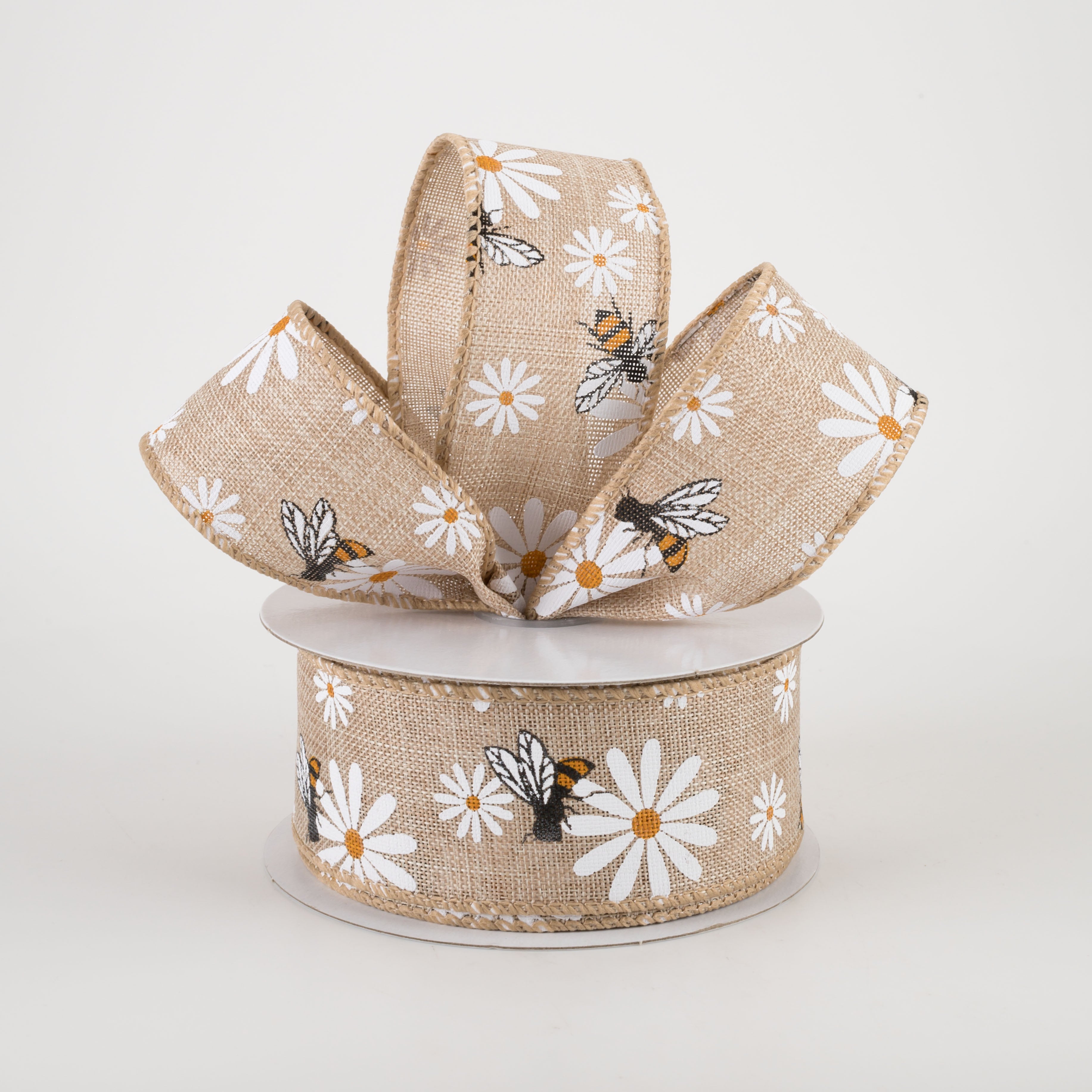 1.5" Daisies & Bees Ribbon: Natural Linen (10 Yards) Lifestyle Photo