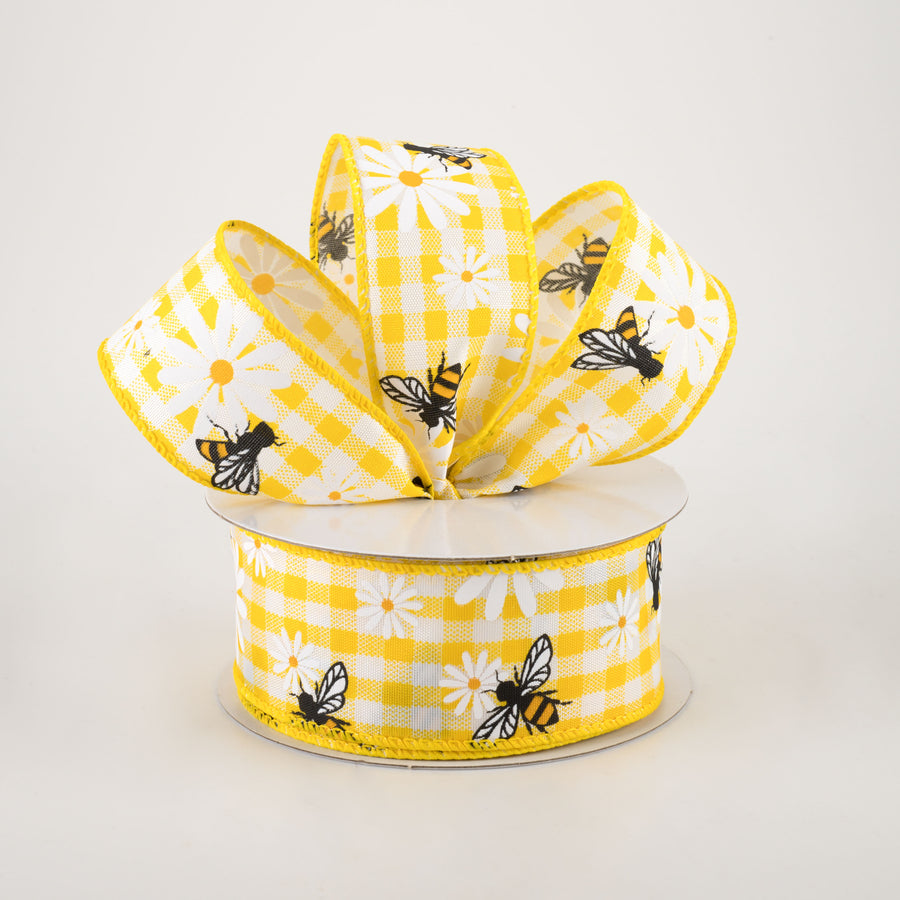 1.5" Daisies & Bees Ribbon: Yellow Gingham (10 Yards) Lifestyle Photo