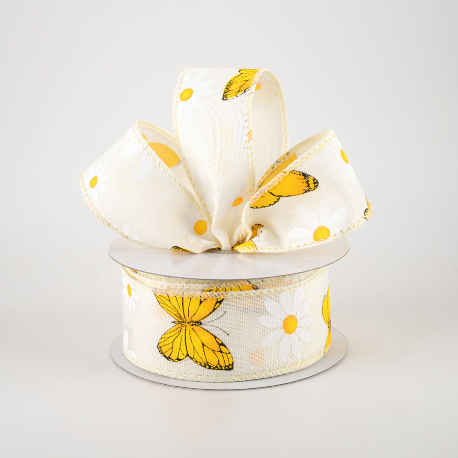 1.5" Daisies & Butterflies Linen Ribbon: Ivory (10 Yards) Lifestyle Photo