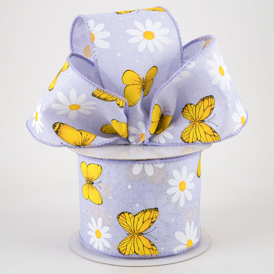 2.5" Daisies & Butterflies Linen Ribbon: Lavender (10 Yards) Lifestyle Photo