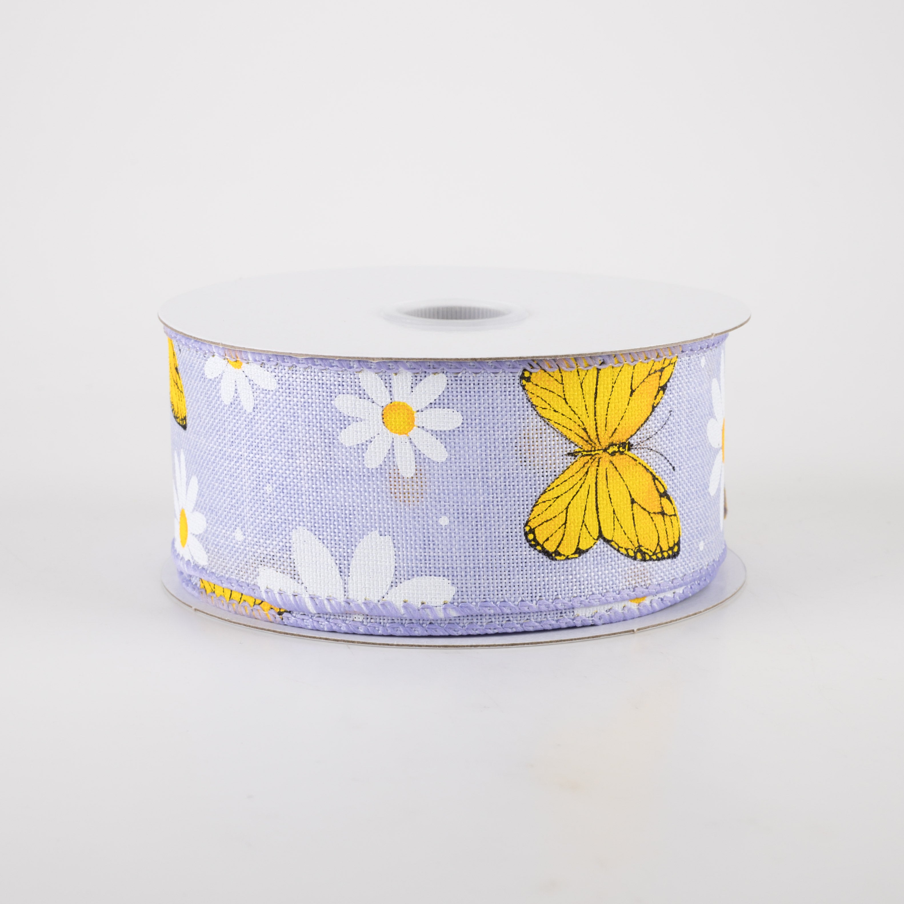 1.5" Daisies & Butterflies Linen Ribbon: Lavender (10 Yards)