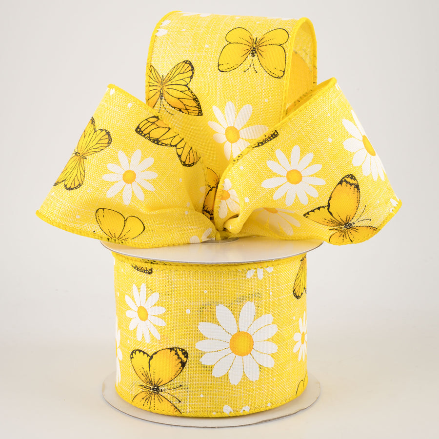 2.5" Daisies & Butterflies Linen Ribbon: Yellow (10 Yards) Lifestyle Photo