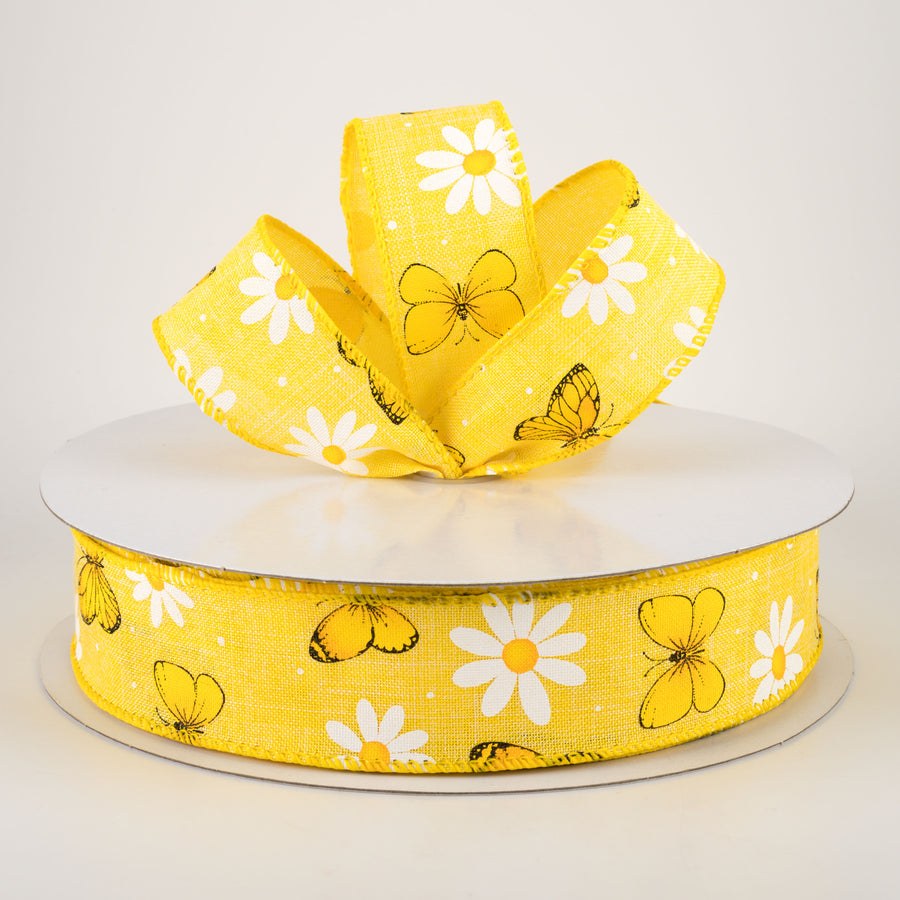 1.5" Daisies & Butterflies Linen Ribbon: Yellow (50 Yards) Lifestyle Photo