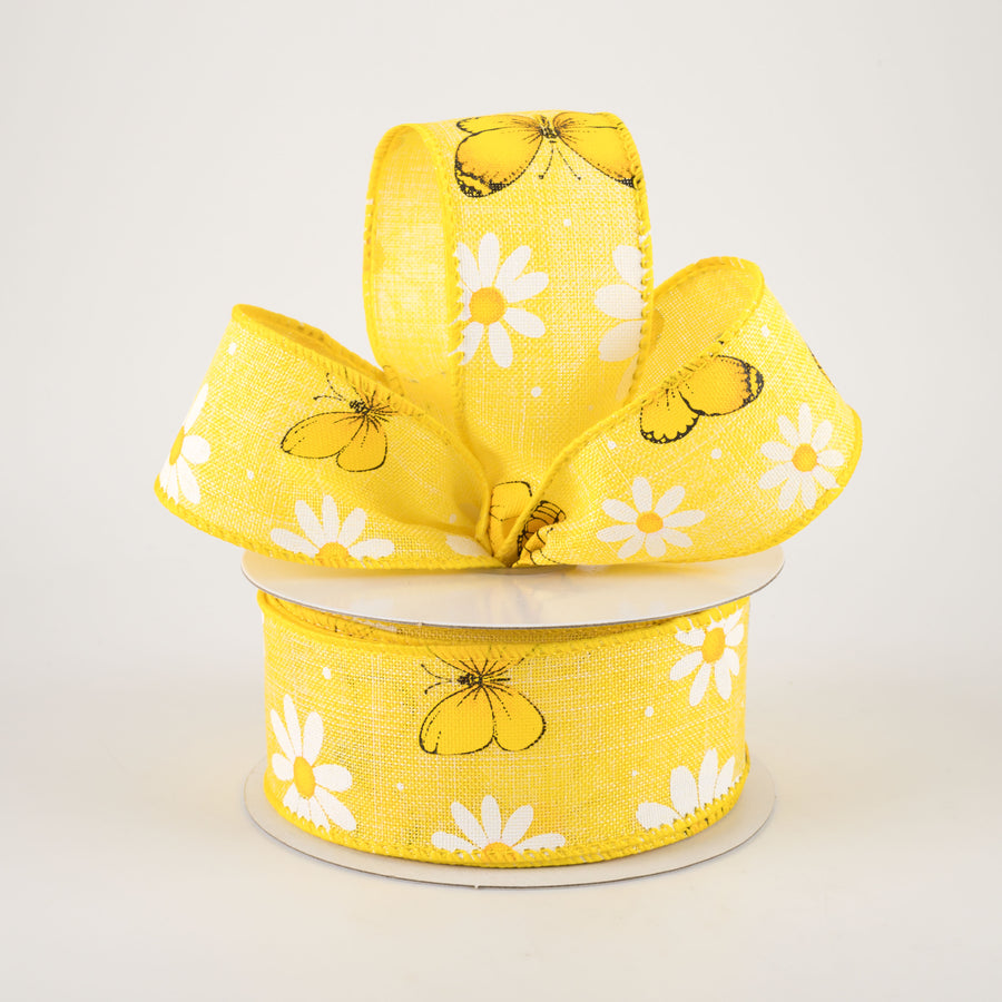 1.5" Daisies & Butterflies Linen Ribbon: Yellow (10 Yards) Lifestyle Photo