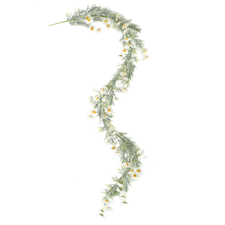 6' Daisies and Leaves Garland: White detail photo 3