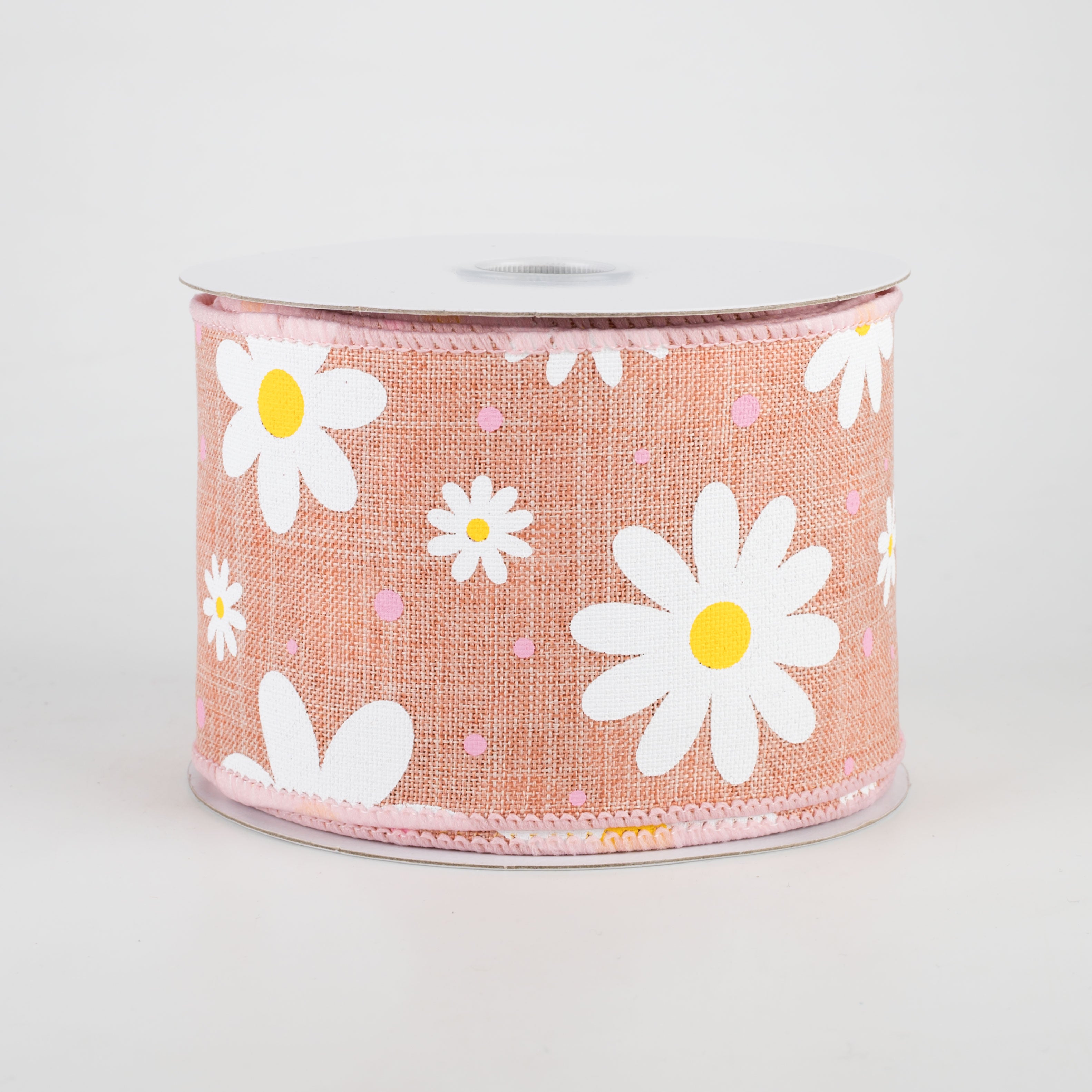 2.5" Daisies Linen Ribbon: Blush (10 Yards)