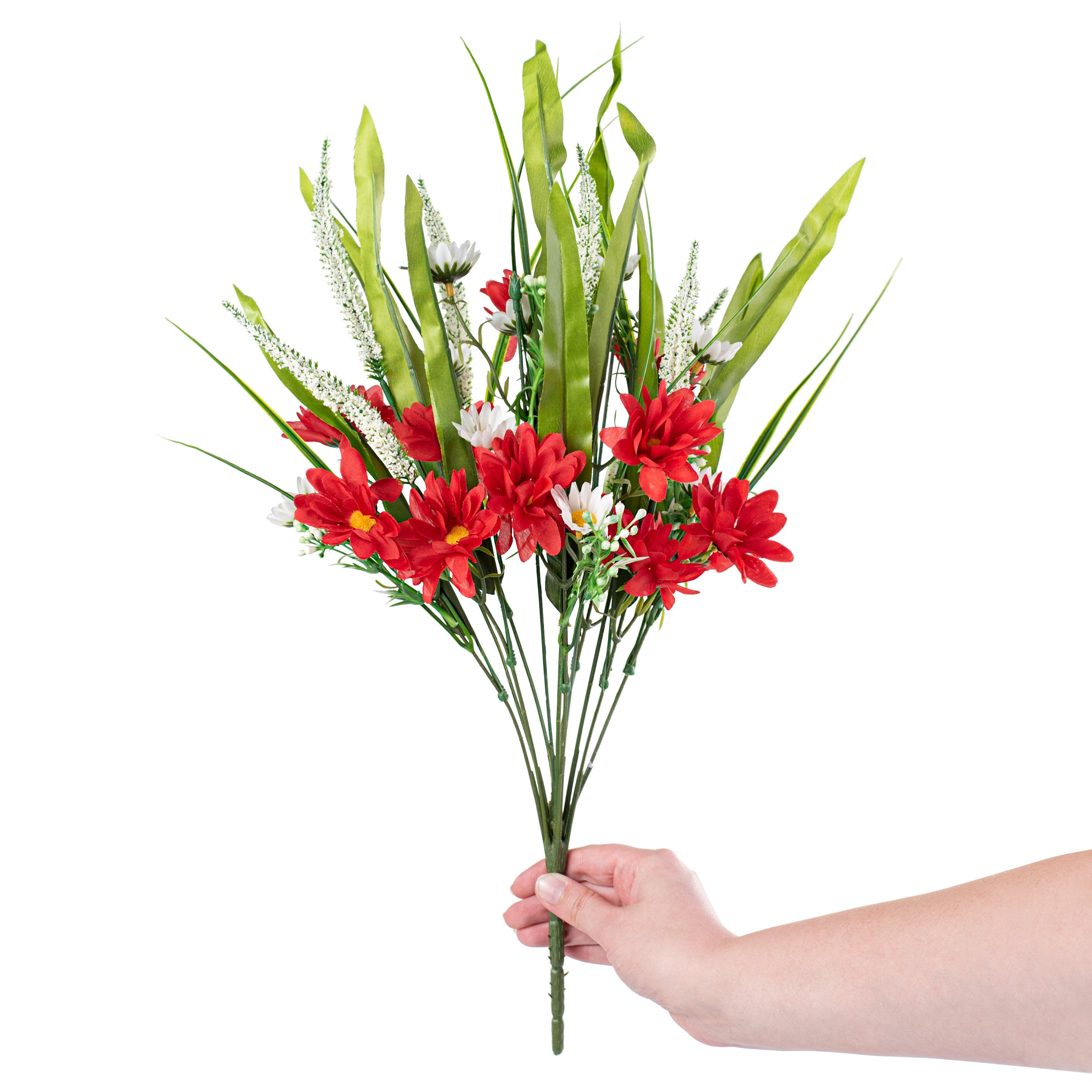 18" Daisy & Astilbe Bush: Red & White detail photo 3