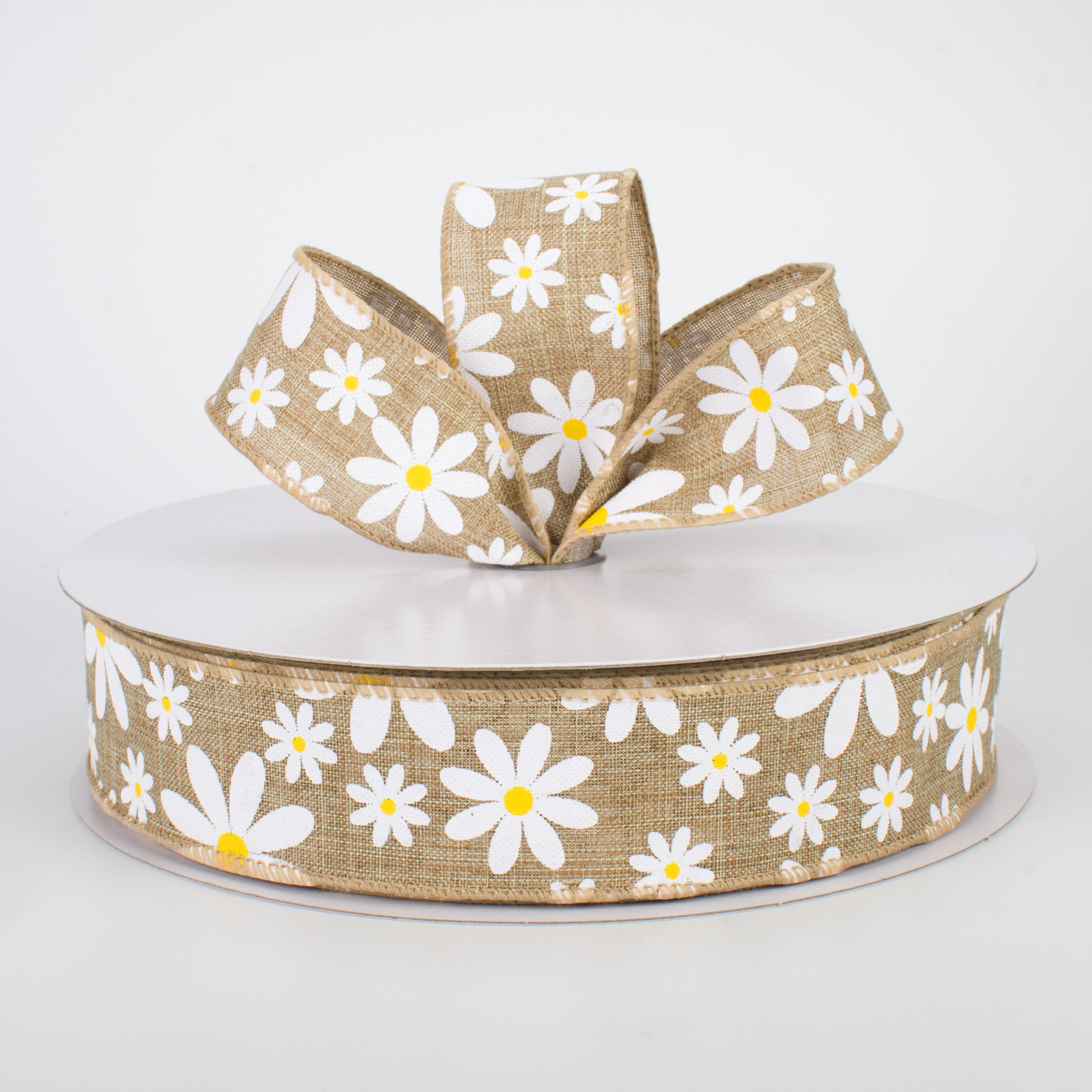 1.5" Daisy Flower Ribbon: Natural (50 Yards) Lifestyle Photo