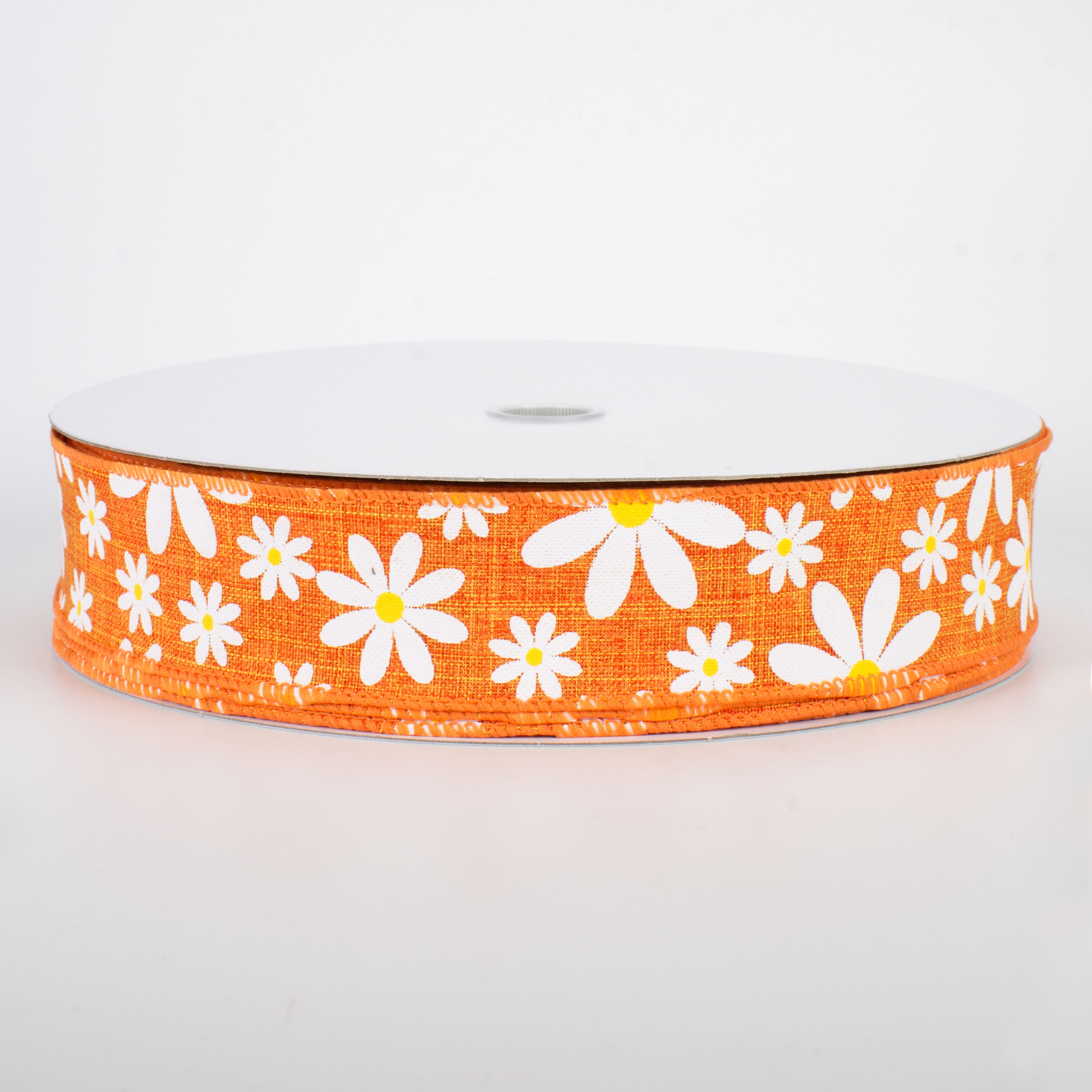 1.5" Daisy Flower Ribbon: Orange (50 Yards)