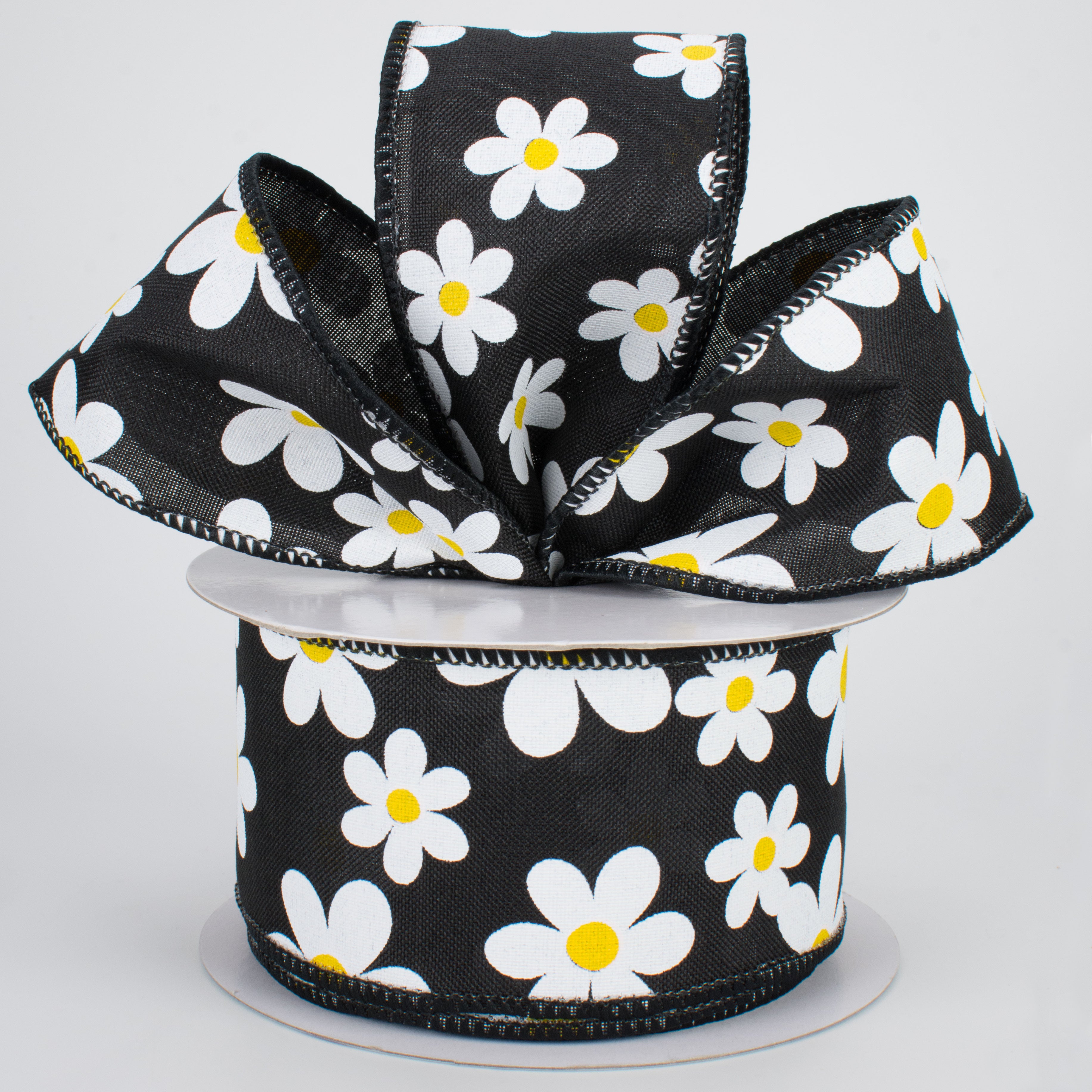 2.5" Daisy Print Ribbon: Black (10 Yards) Lifestyle Photo