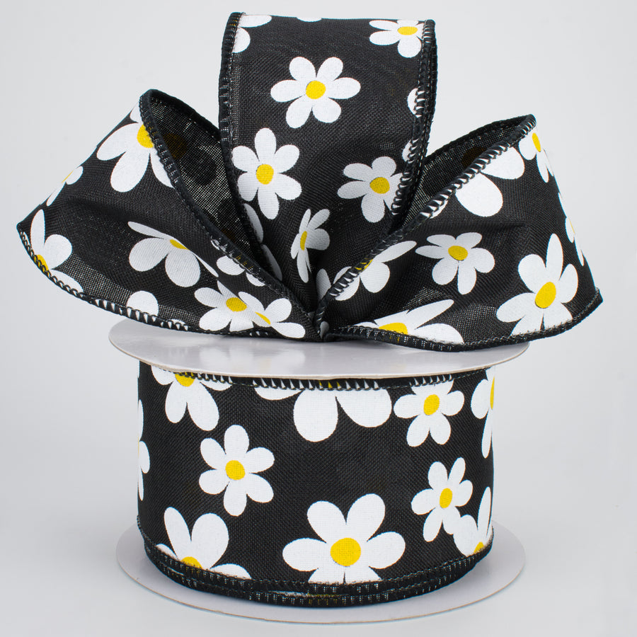 2.5" Daisy Print Ribbon: Black (10 Yards) Lifestyle Photo