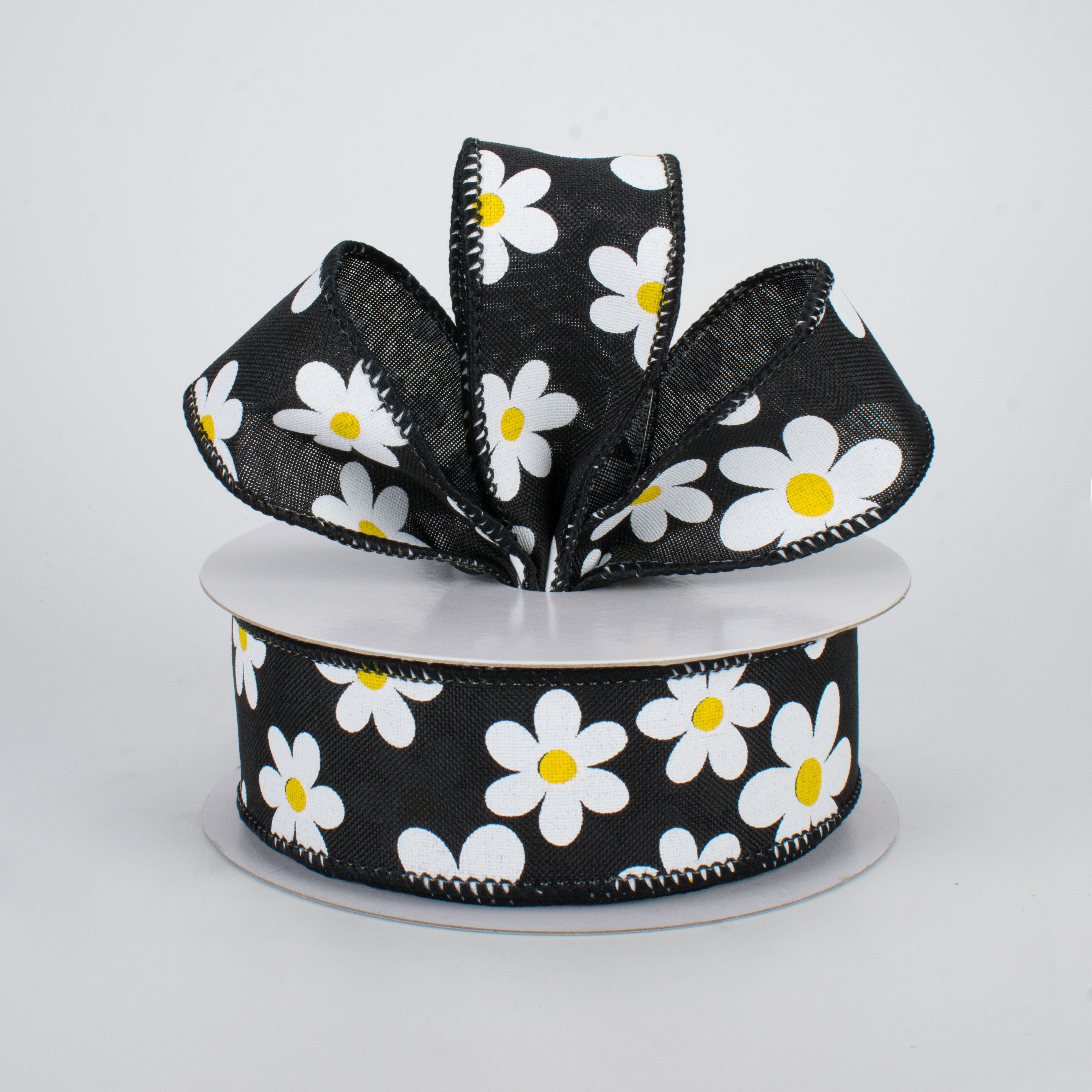 1.5" Daisy Print Ribbon: Black (10 Yards) Lifestyle Photo