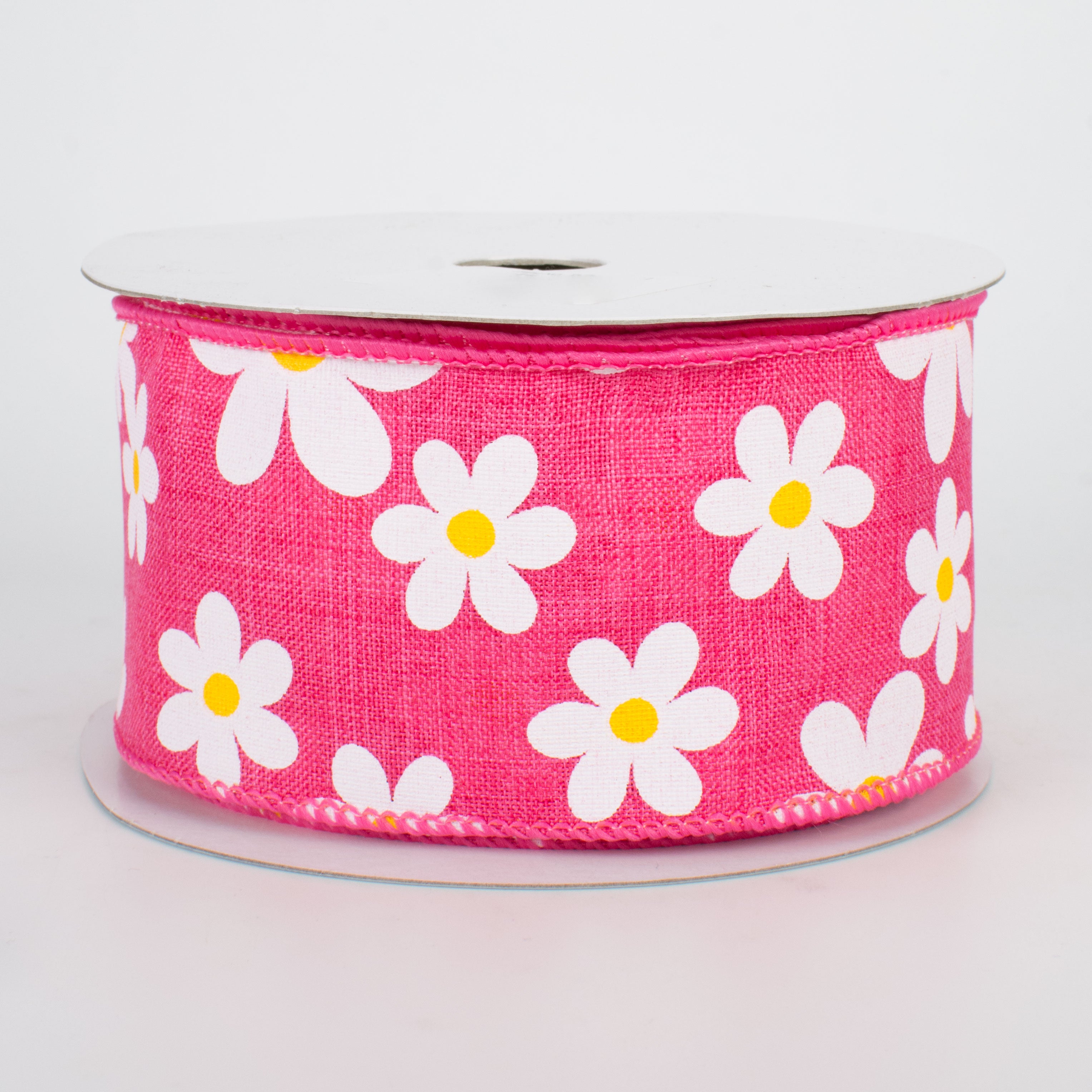 2.5" Daisy Print Ribbon: Hot Pink (10 Yards)