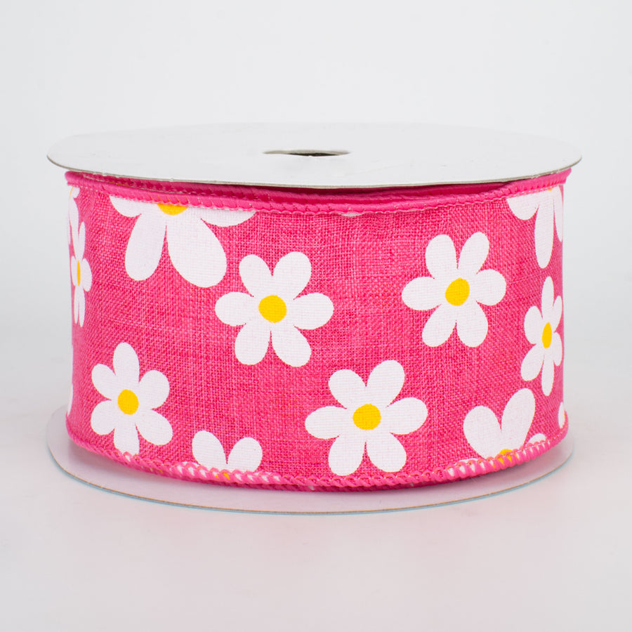 2.5" Daisy Print Ribbon: Hot Pink (10 Yards)