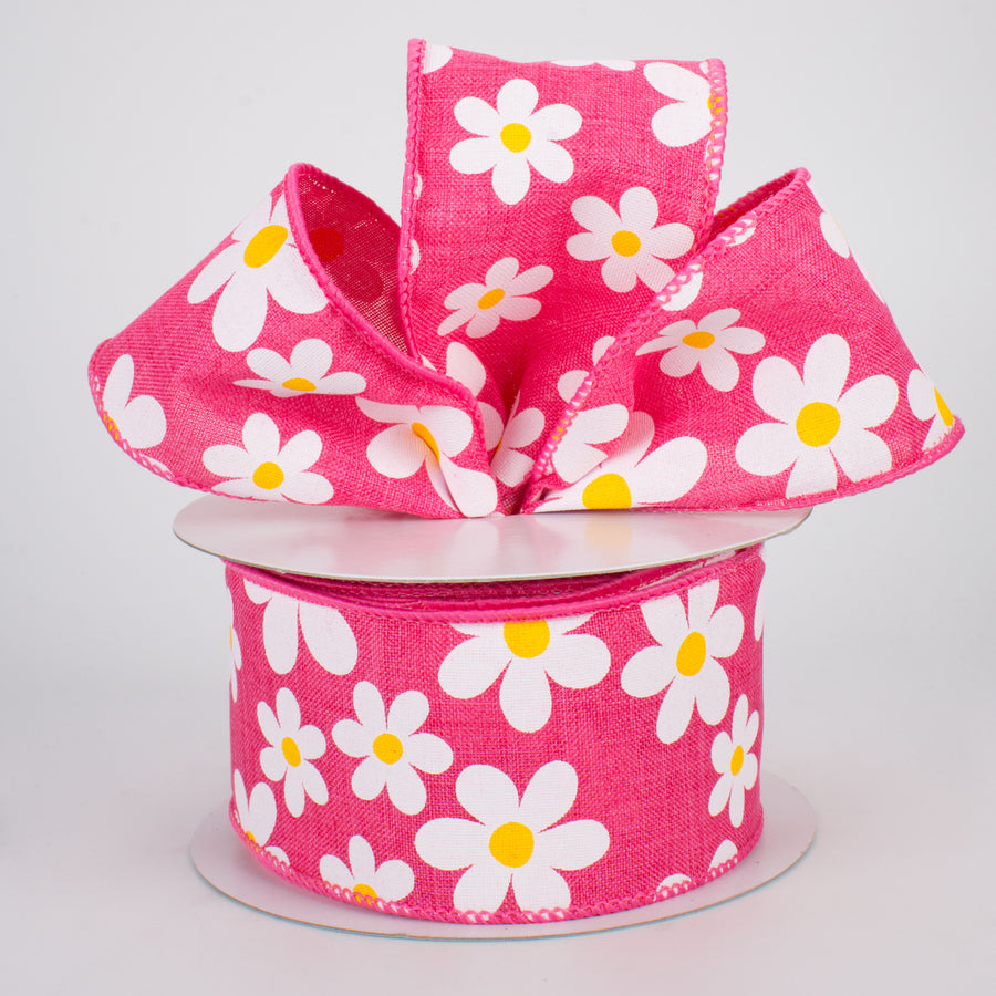 2.5" Daisy Print Ribbon: Hot Pink (10 Yards) Lifestyle Photo