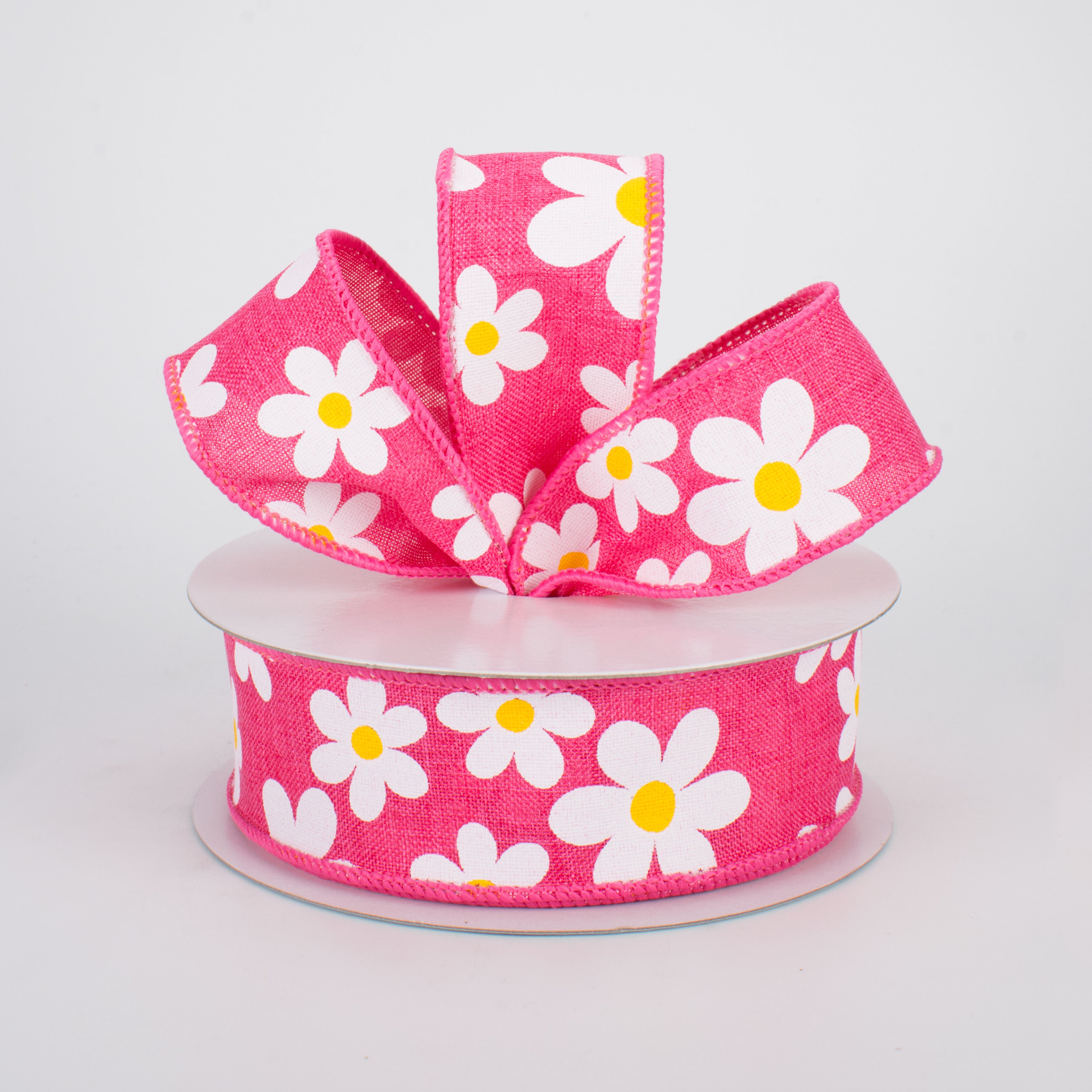 1.5" Daisy Print Ribbon: Hot Pink (10 Yards) Lifestyle Photo
