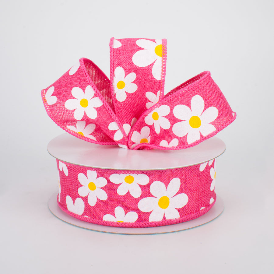 1.5" Daisy Print Ribbon: Hot Pink (10 Yards) Lifestyle Photo