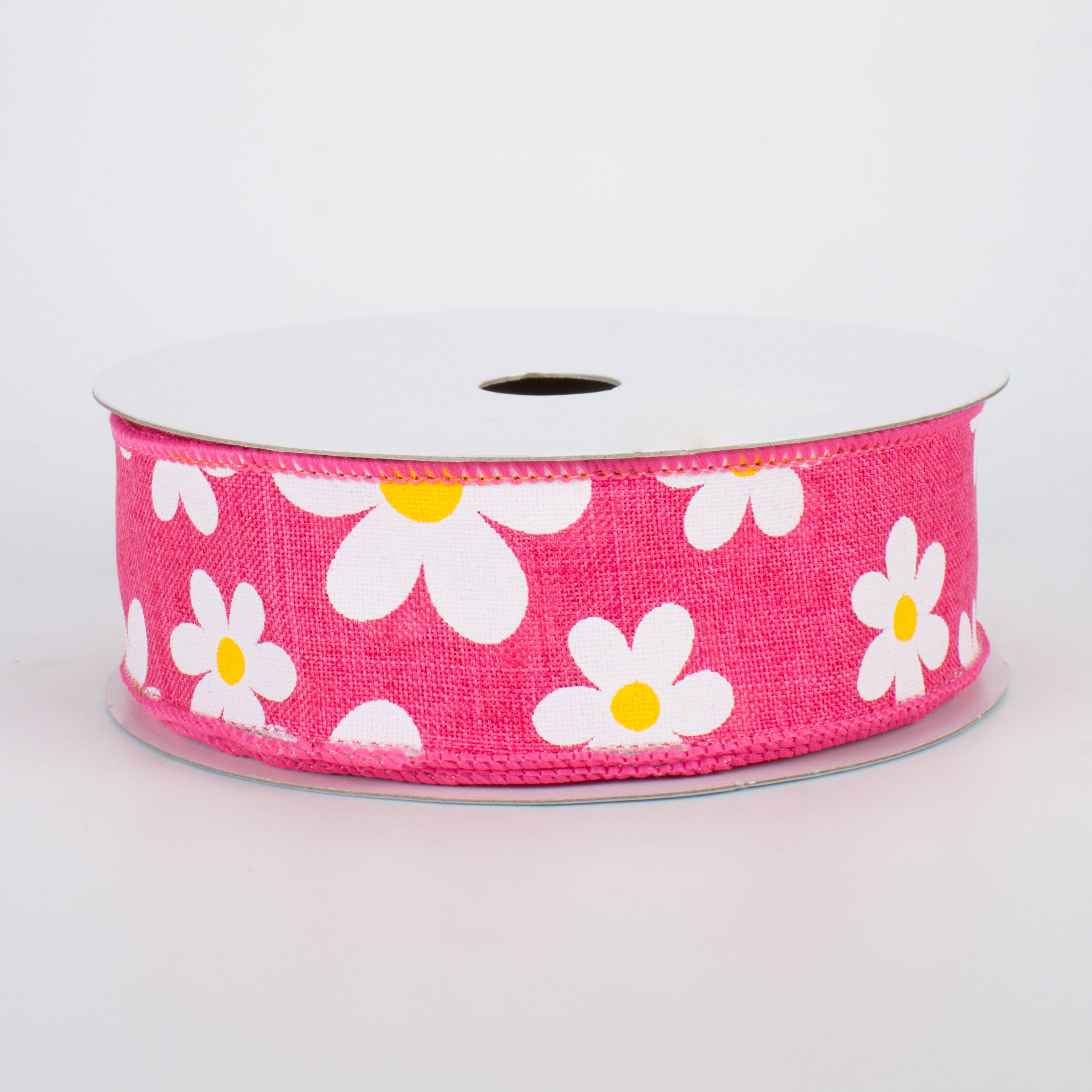 1.5" Daisy Print Ribbon: Hot Pink (10 Yards)