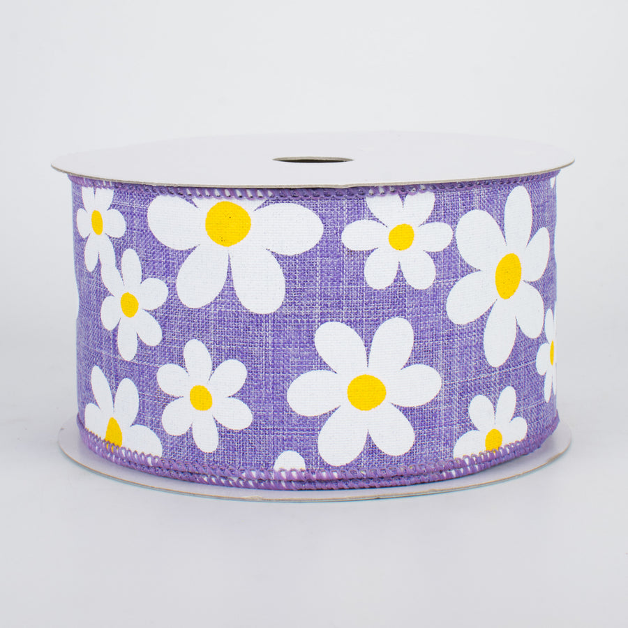 2.5" Daisy Print Ribbon: Lavender (10 Yards)