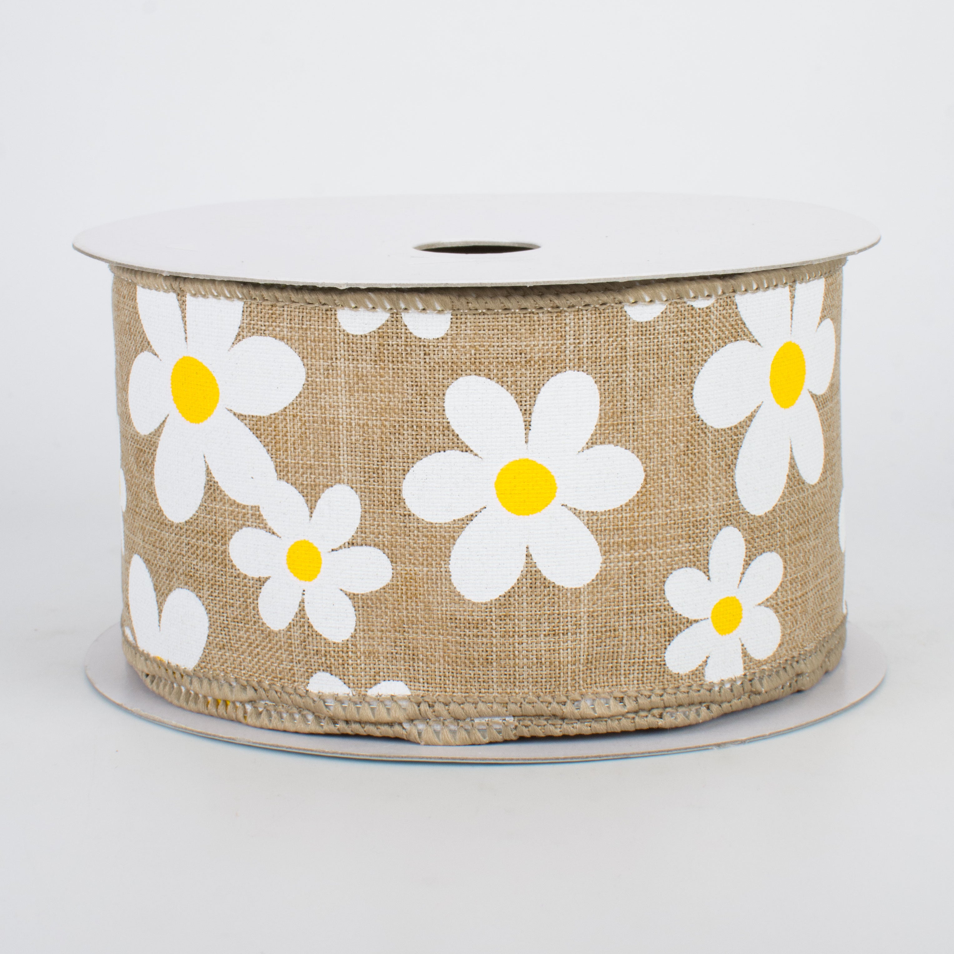 2.5" Daisy Print Ribbon: Light Beige (10 Yards)