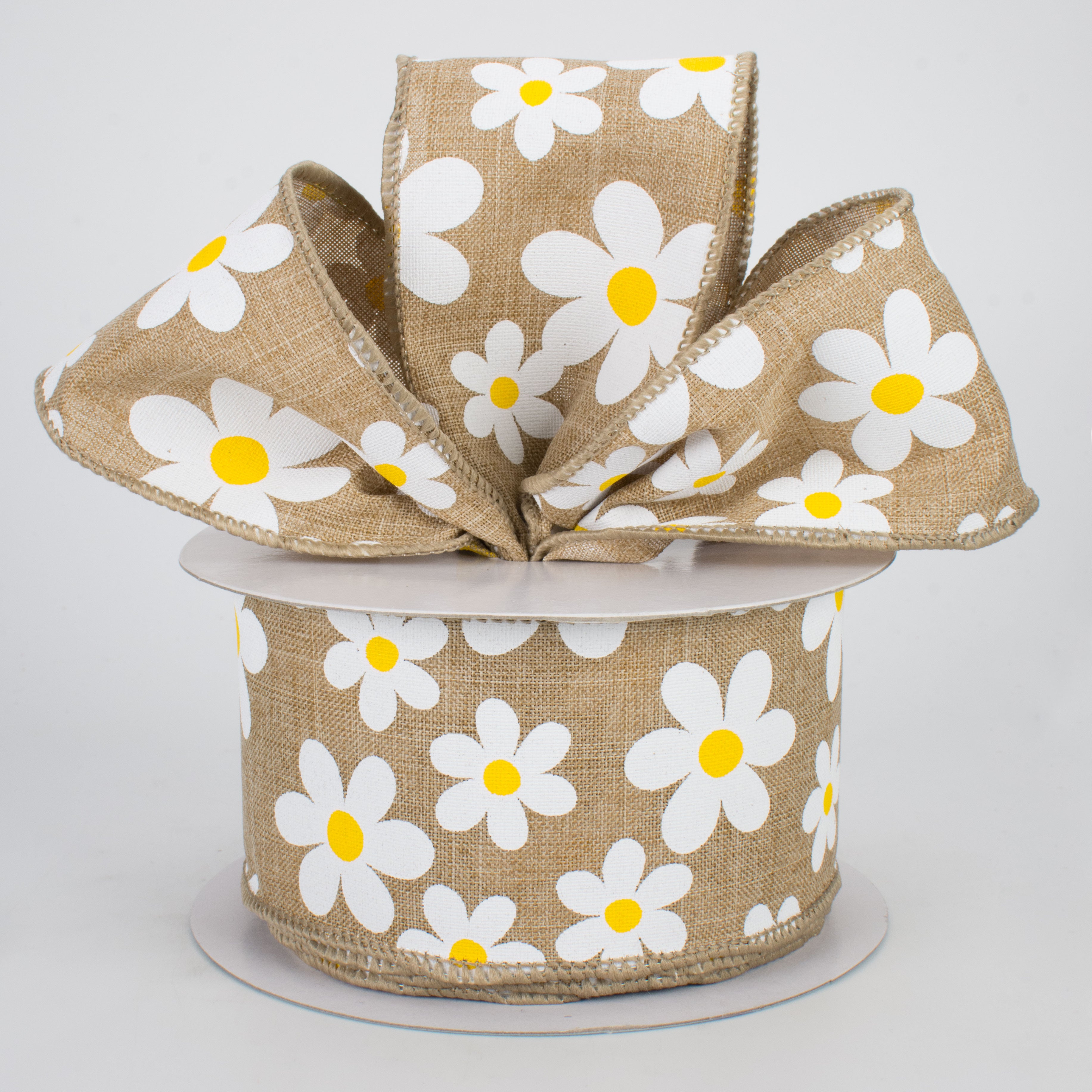 2.5" Daisy Print Ribbon: Light Beige (10 Yards) Lifestyle Photo