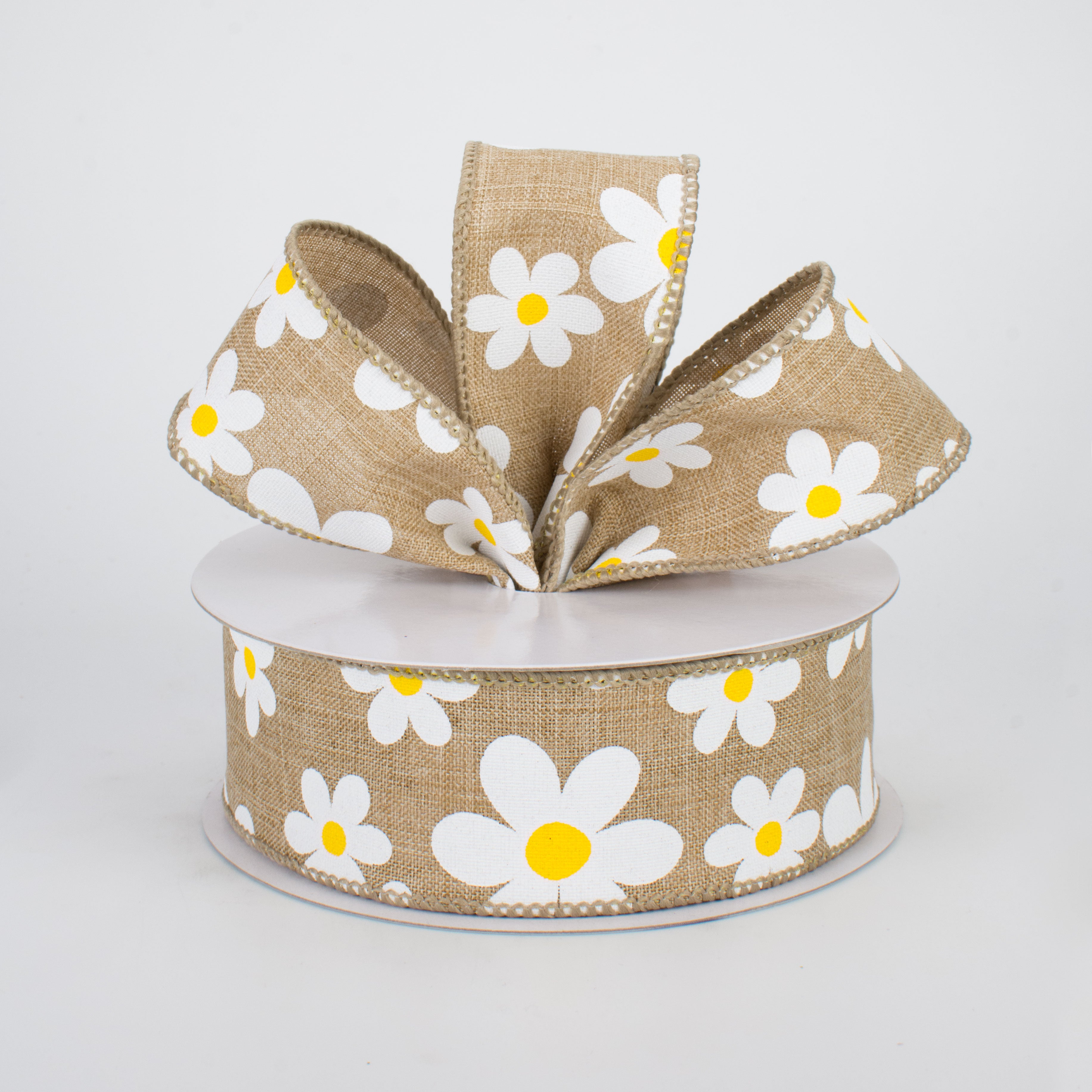 1.5" Daisy Print Ribbon: Light Beige (10 Yards) Lifestyle Photo