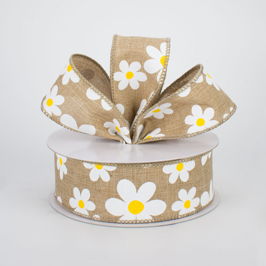 1.5" Daisy Print Ribbon: Light Beige (10 Yards) Lifestyle Photo