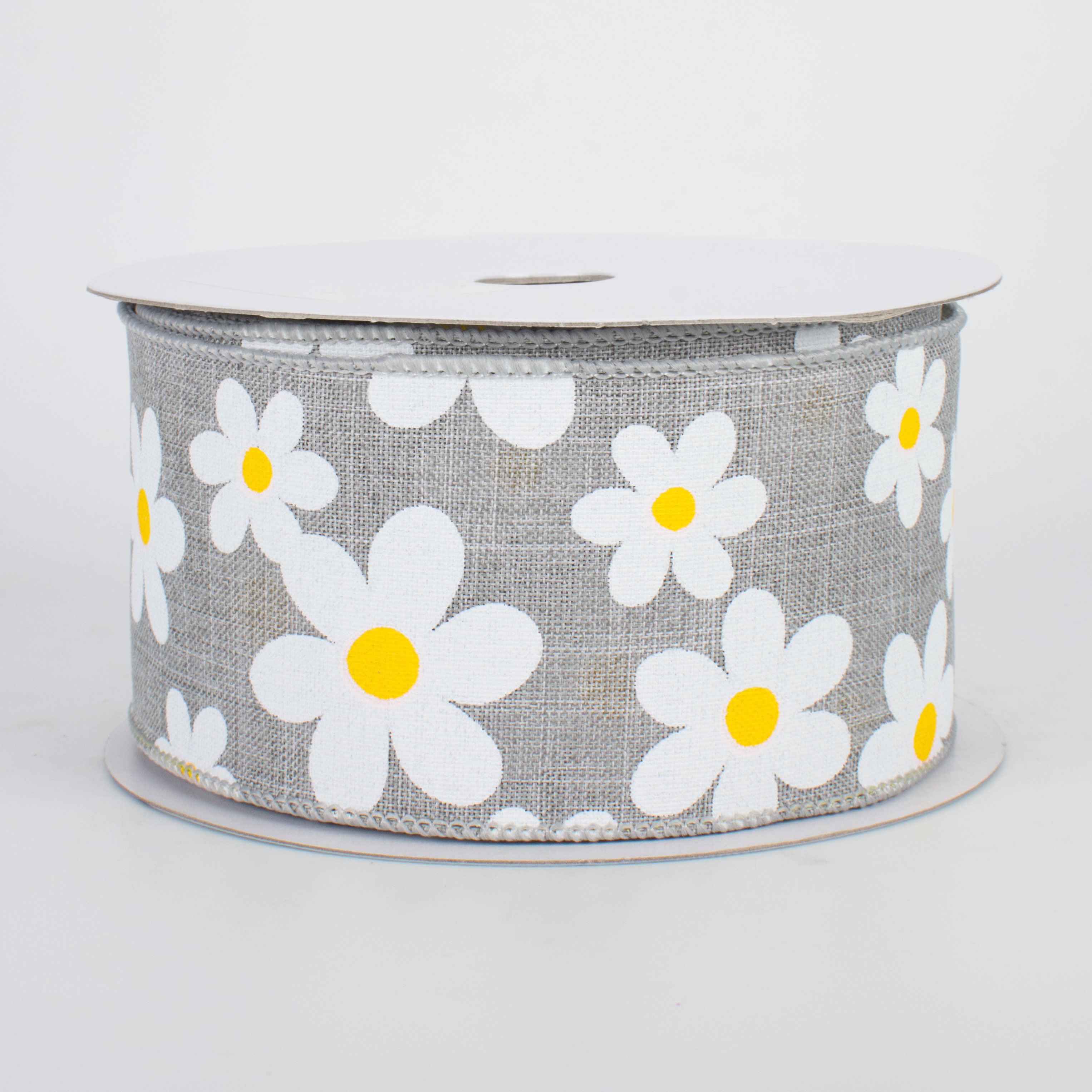 2.5" Daisy Print Ribbon: Light Grey (10 Yards)