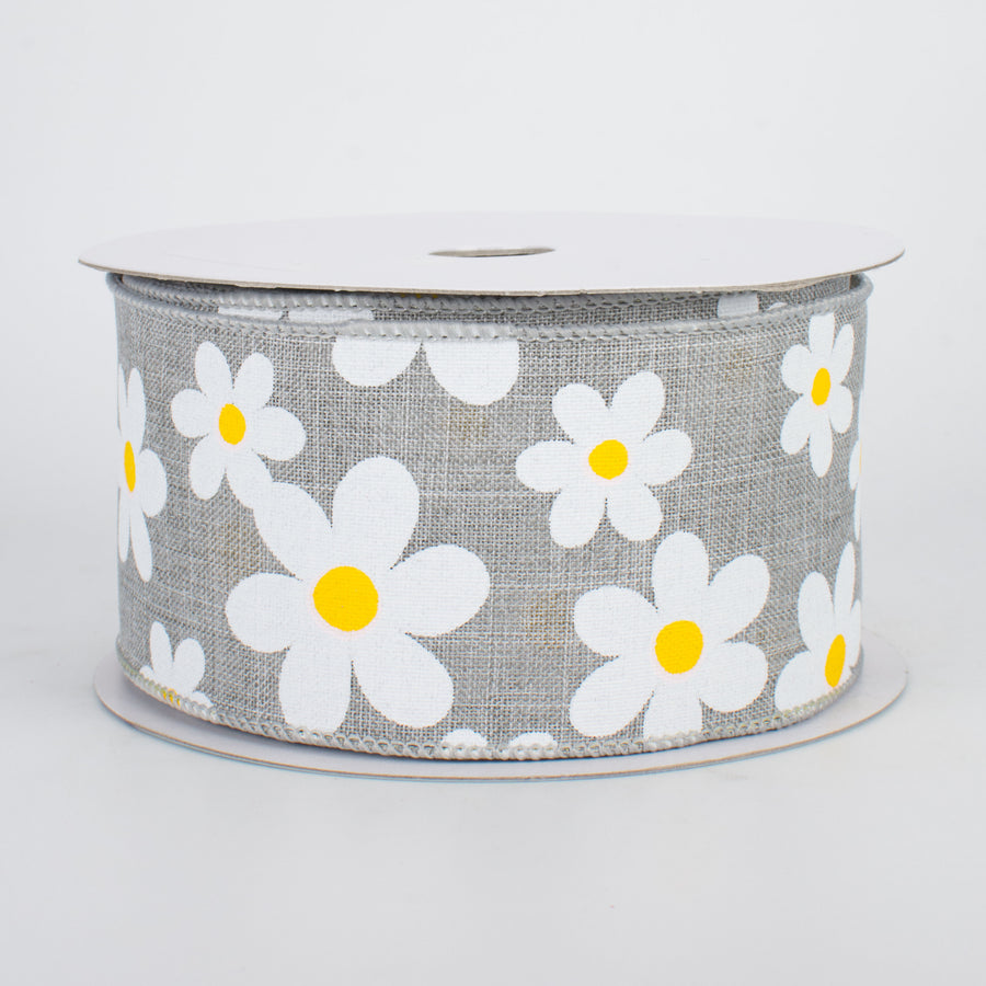 2.5" Daisy Print Ribbon: Light Grey (10 Yards)