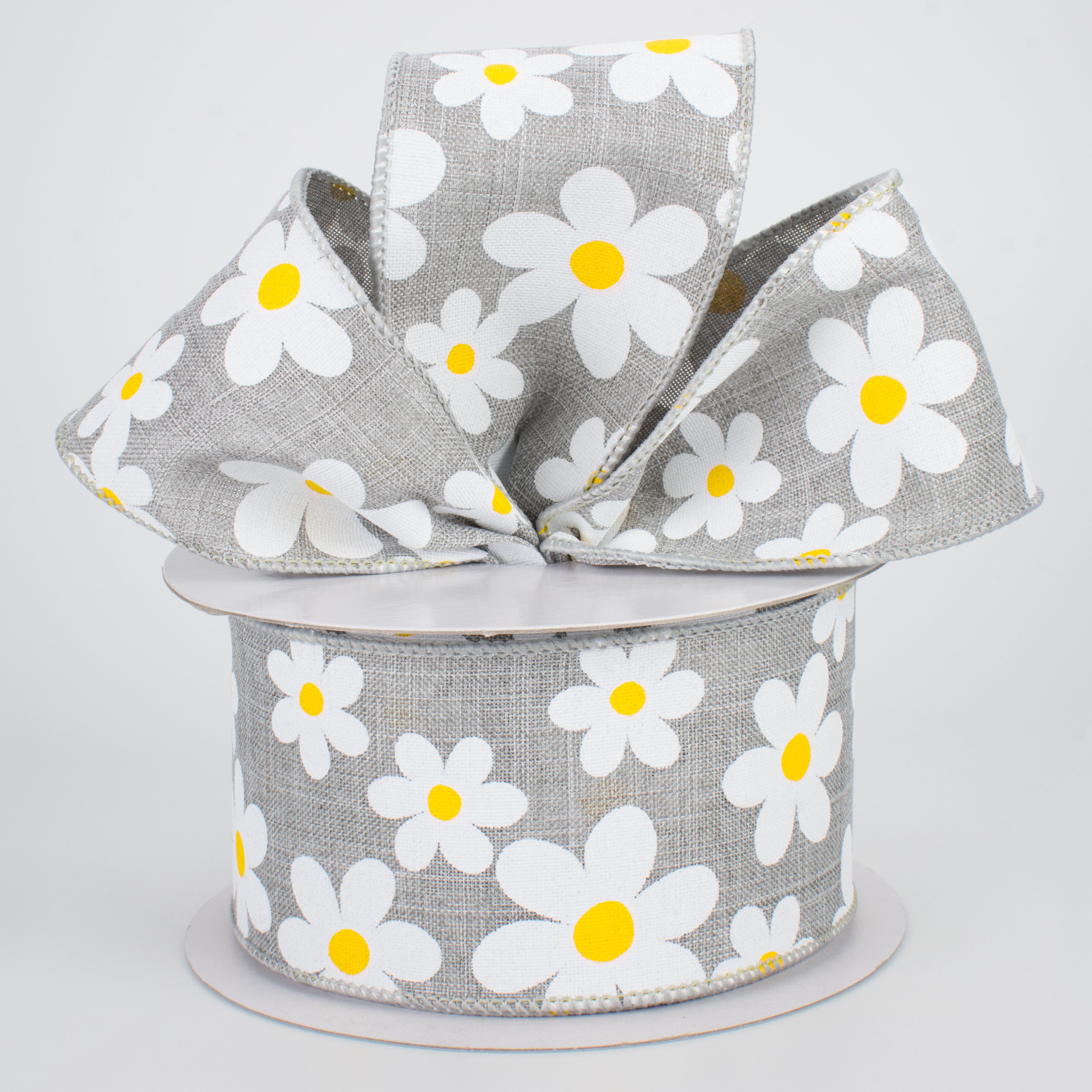 2.5" Daisy Print Ribbon: Light Grey (10 Yards) Lifestyle Photo