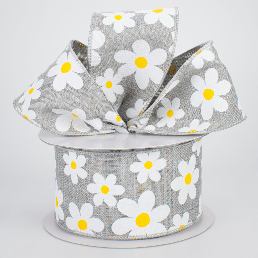 2.5" Daisy Print Ribbon: Light Grey (10 Yards) Lifestyle Photo