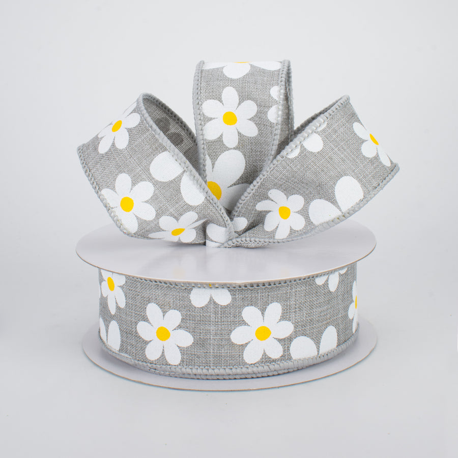 1.5" Daisy Print Ribbon: Light Grey (10 Yards) Lifestyle Photo