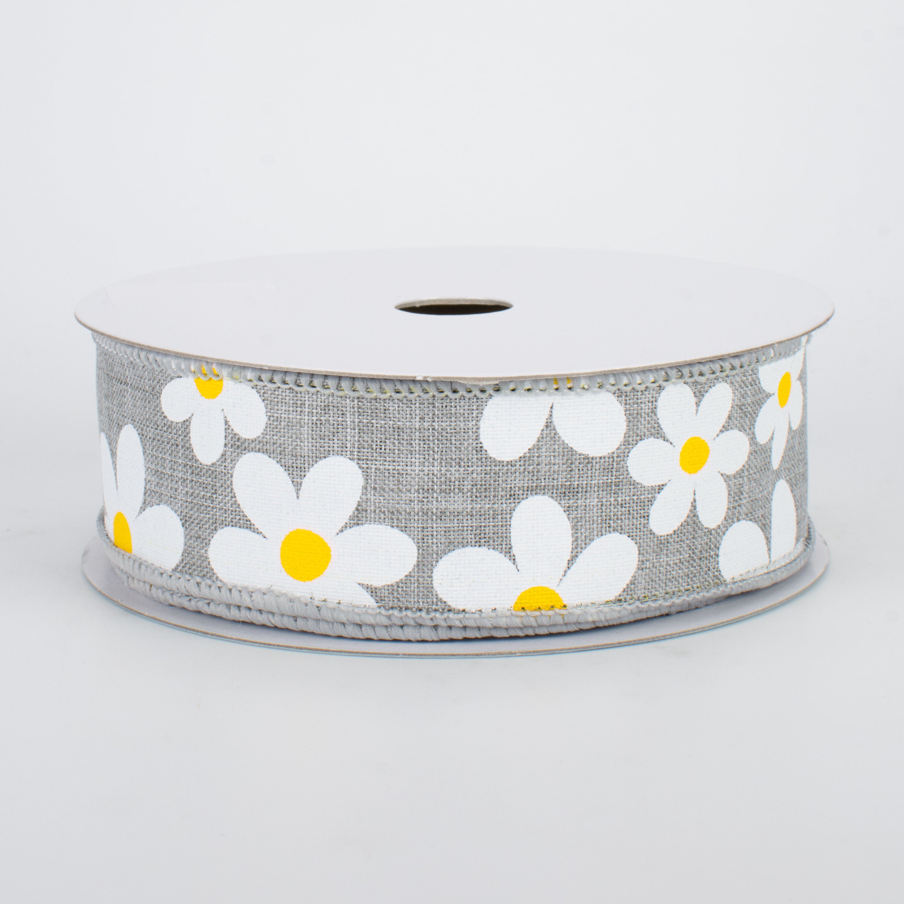1.5" Daisy Print Ribbon: Light Grey (10 Yards)