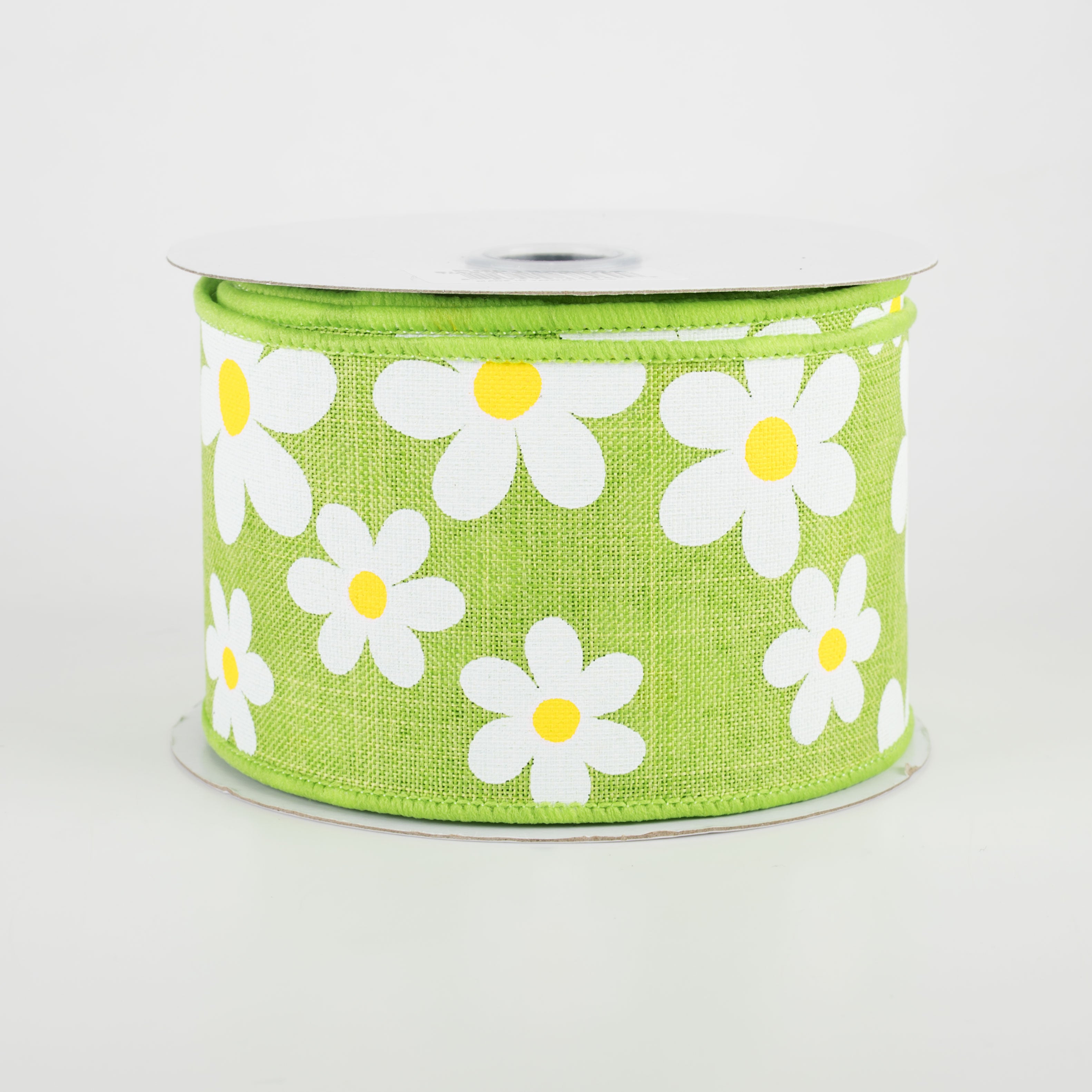 2.5" Daisy Print Ribbon: Lime Green (10 Yards)