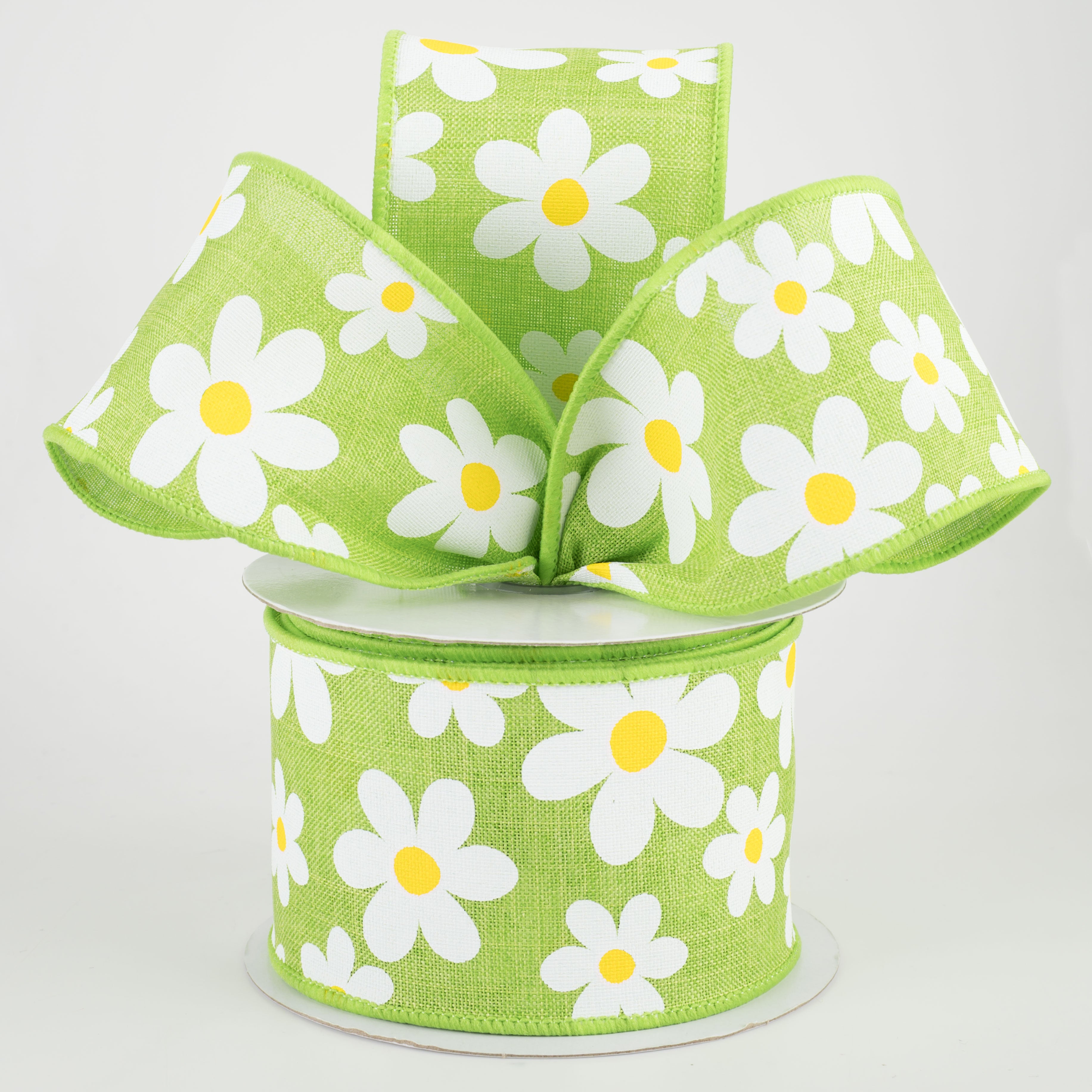 2.5" Daisy Print Ribbon: Lime Green (10 Yards) Lifestyle Photo