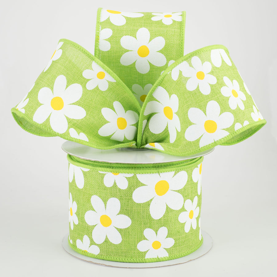 2.5" Daisy Print Ribbon: Lime Green (10 Yards) Lifestyle Photo