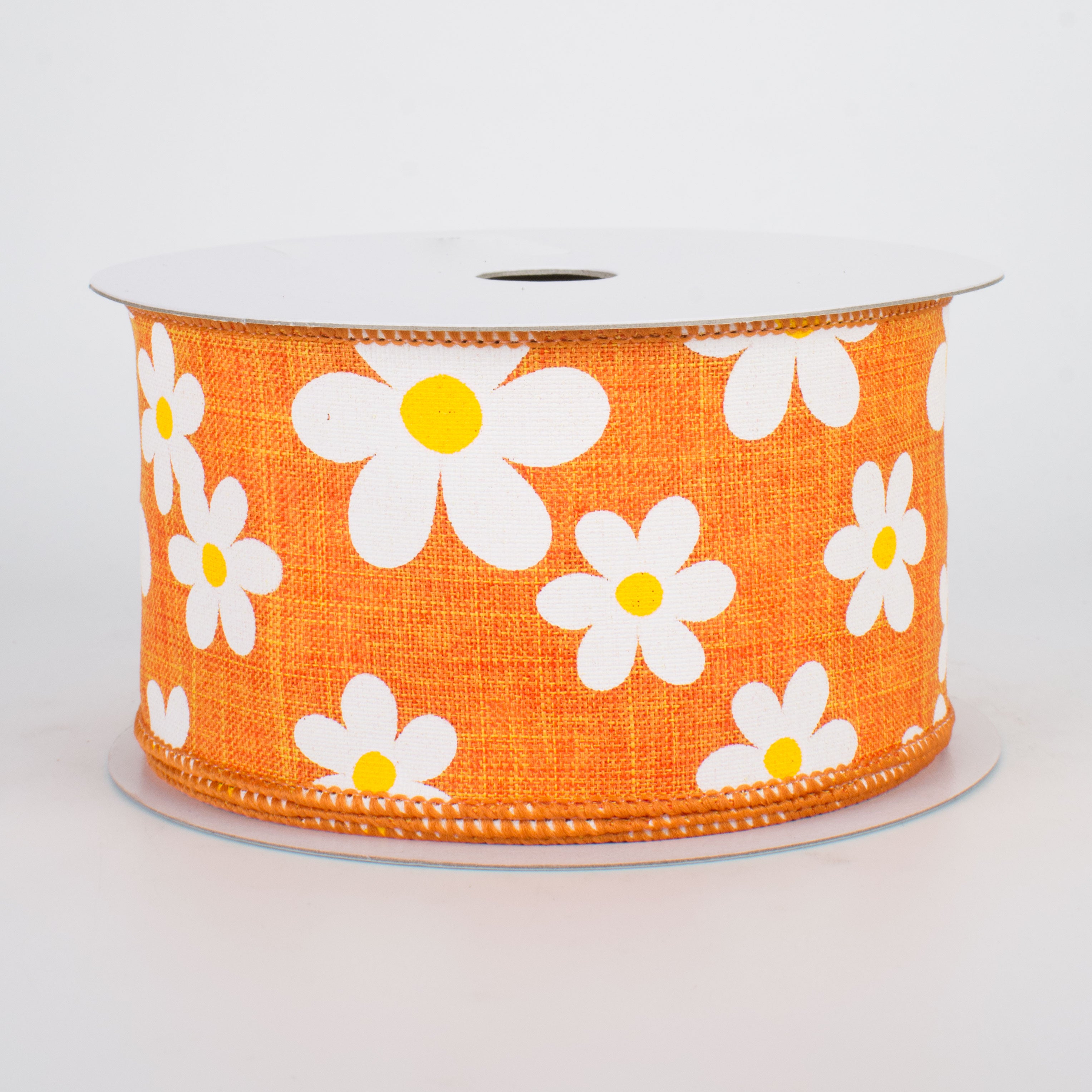 2.5" Daisy Print Ribbon: Orange (10 Yards)