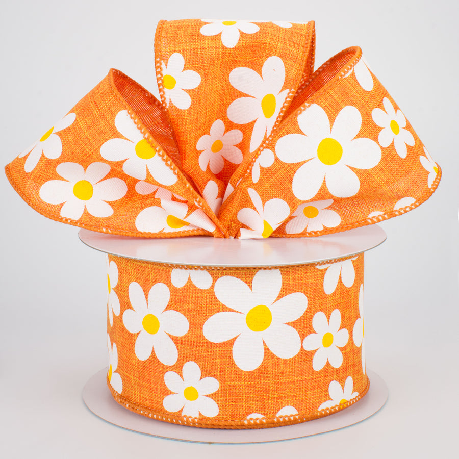 2.5" Daisy Print Ribbon: Orange (10 Yards) Lifestyle Photo