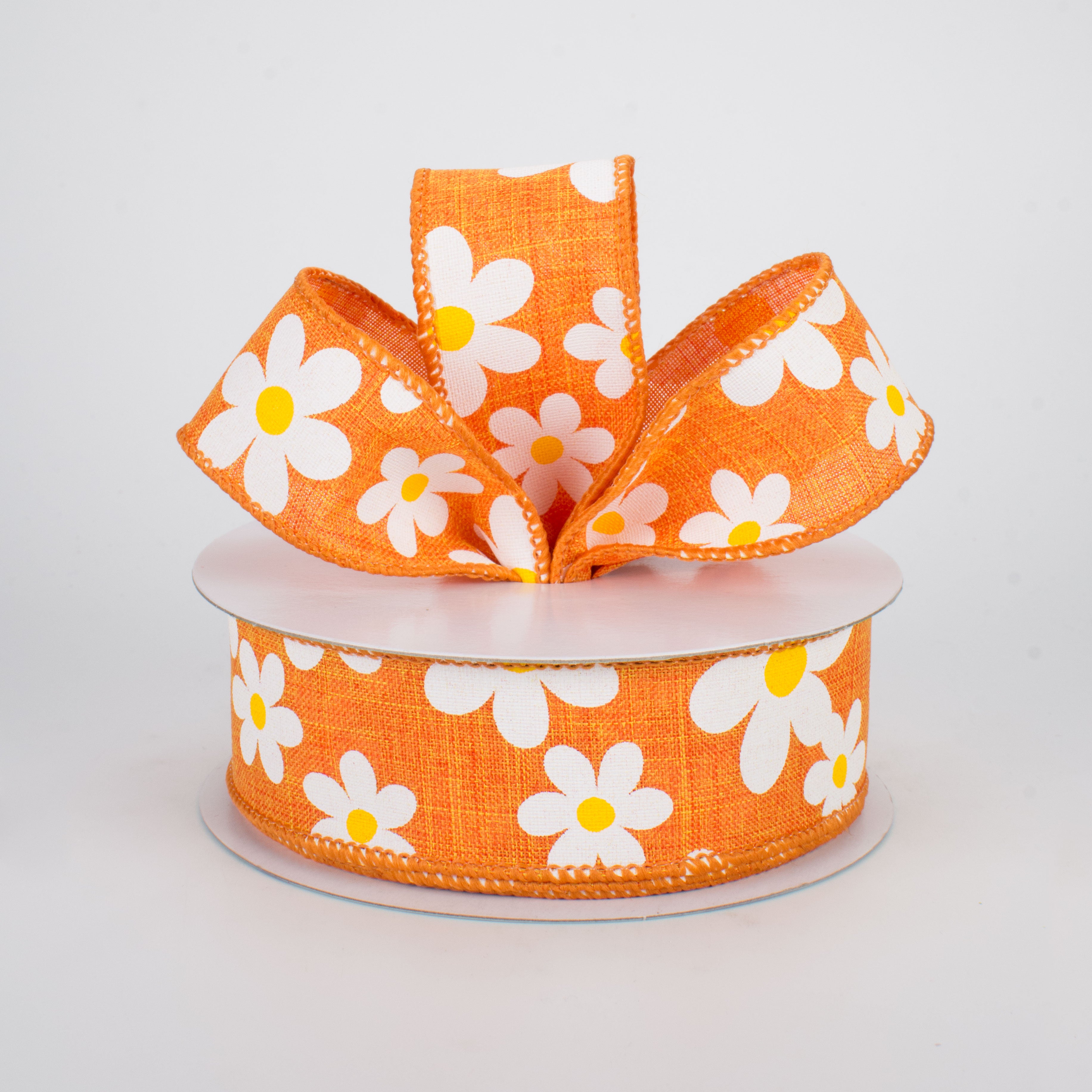1.5" Daisy Print Ribbon: Orange (10 Yards) Lifestyle Photo