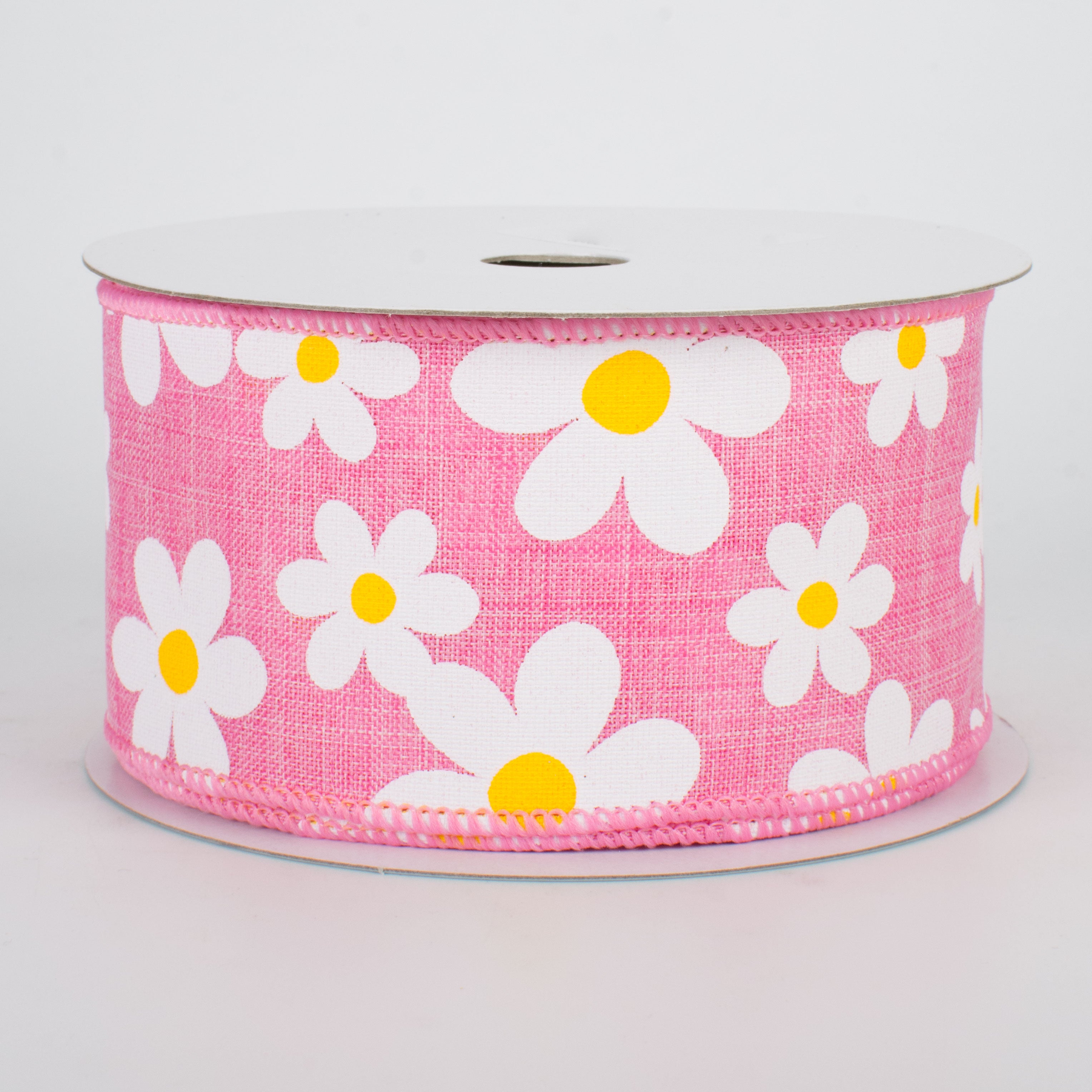 2.5" Daisy Print Ribbon: Pink (10 Yards)