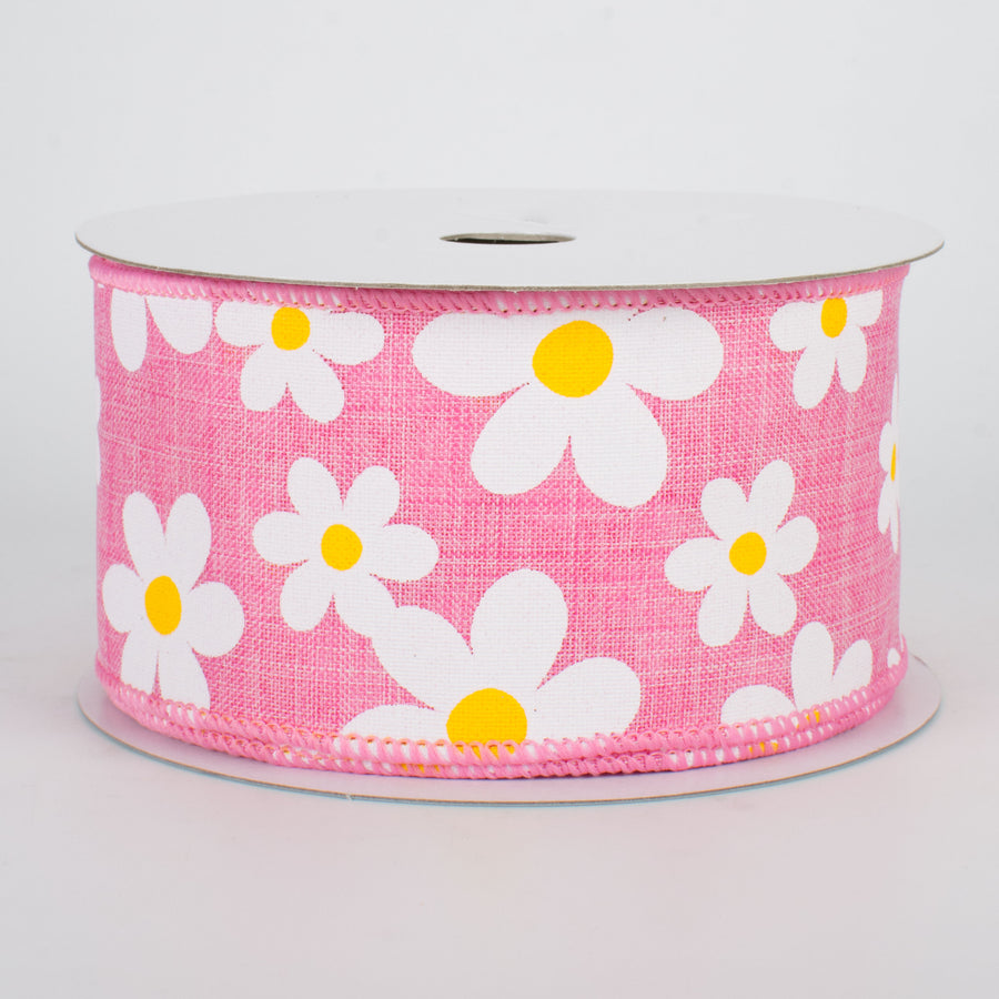 2.5" Daisy Print Ribbon: Pink (10 Yards)