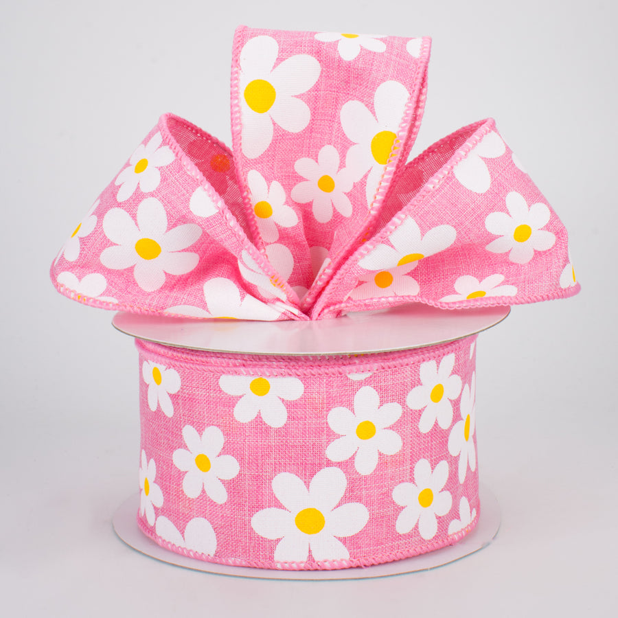 2.5" Daisy Print Ribbon: Pink (10 Yards) Lifestyle Photo