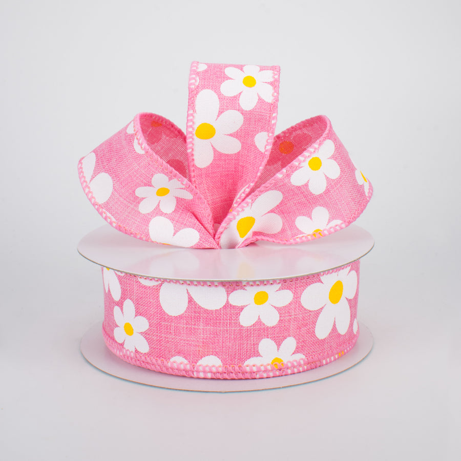 1.5" Daisy Print Ribbon: Pink (10 Yards) Lifestyle Photo