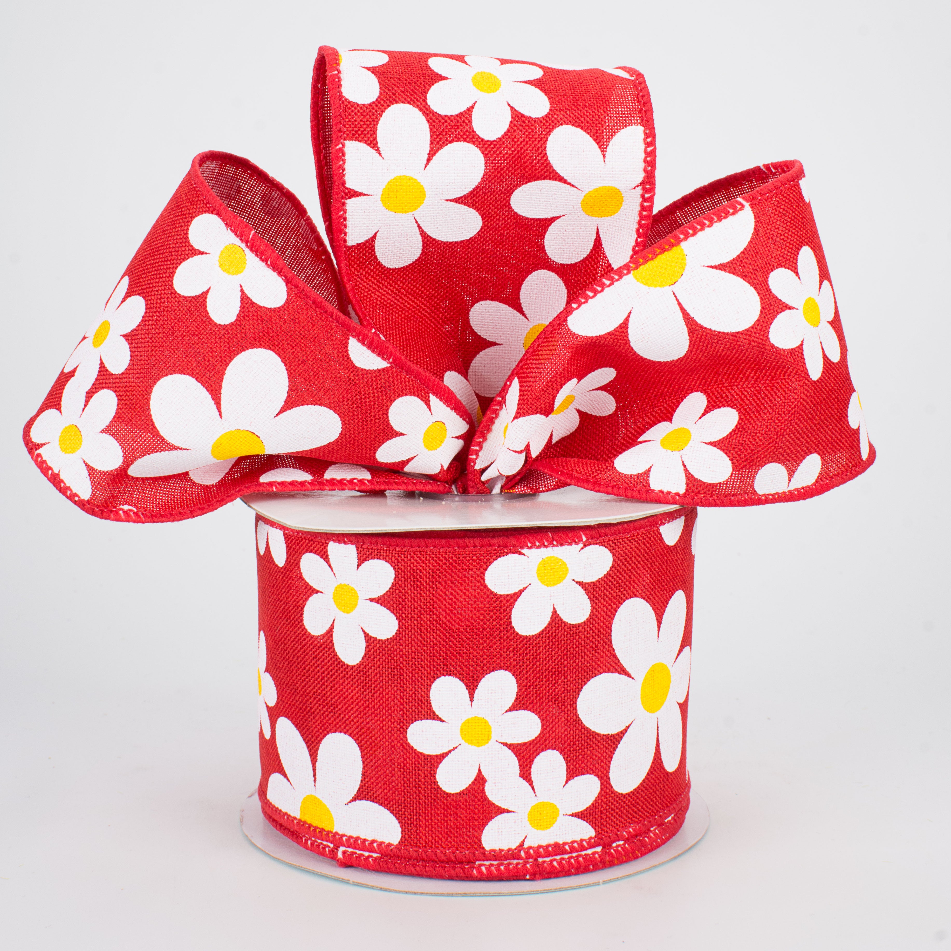 2.5" Daisy Print Ribbon: Red (10 Yards) Lifestyle Photo
