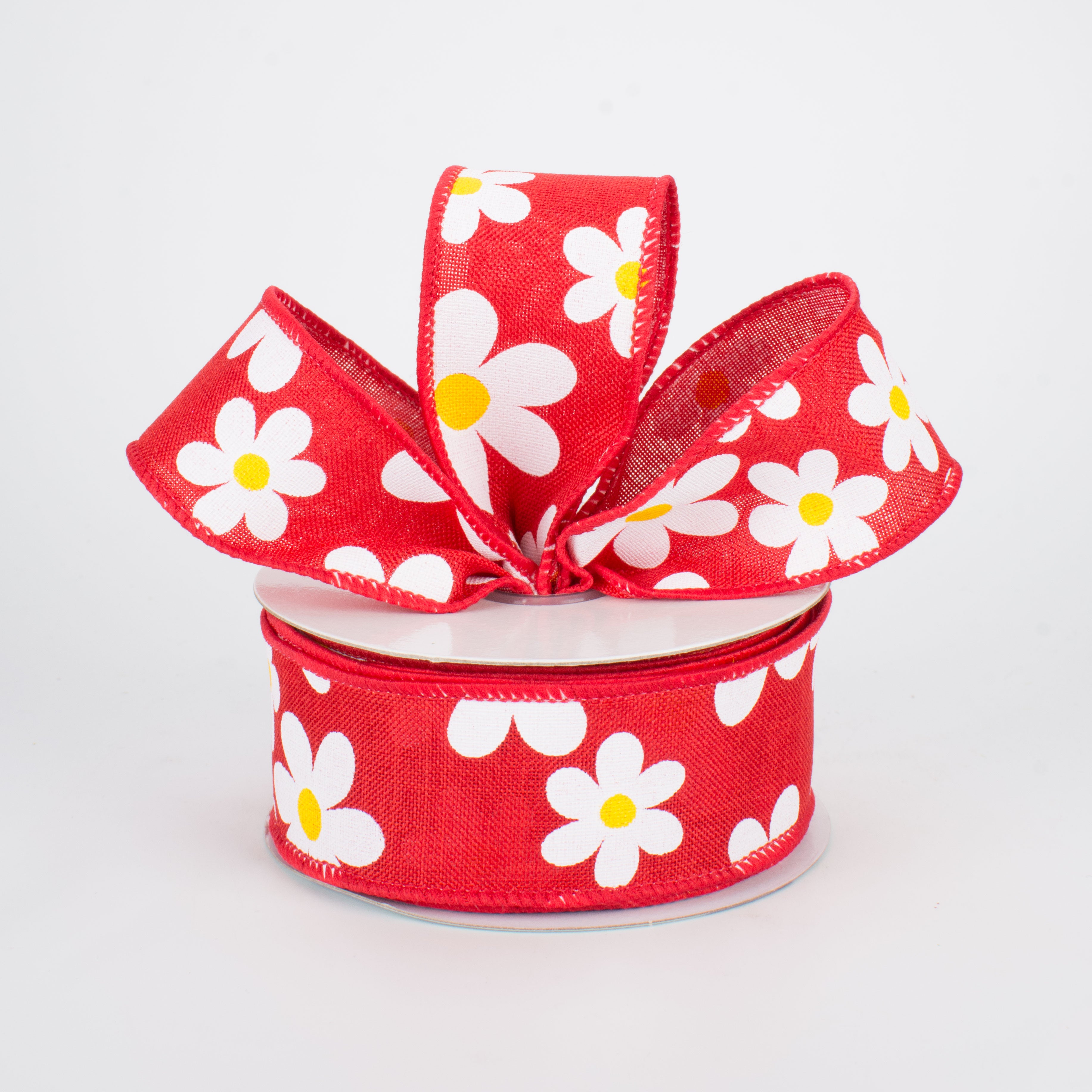 1.5" Daisy Print Ribbon: Red (10 Yards) Lifestyle Photo